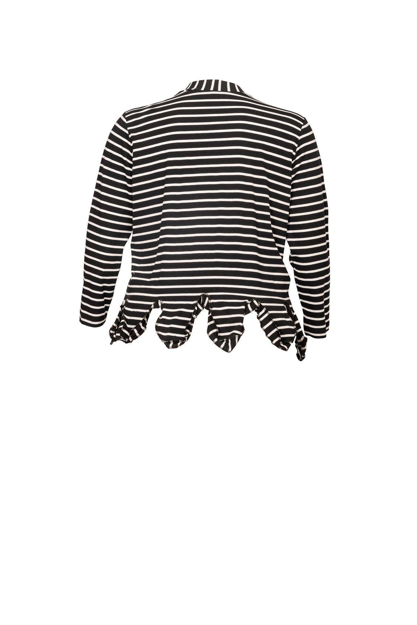 Schwarz-weiß gestreifte Jersey-Jacke mit High-Low-Saum - Luba Moden