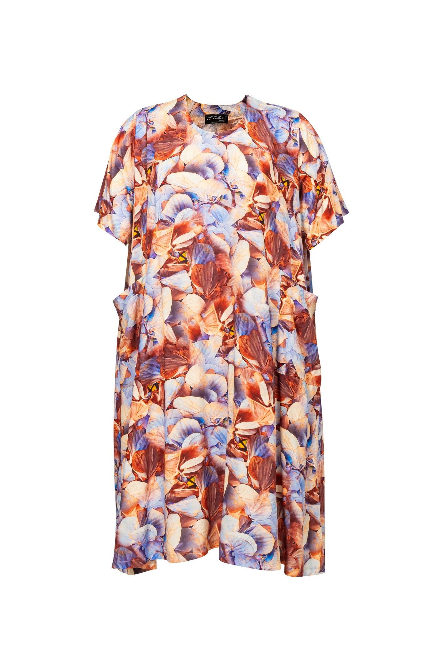Beige Blau Braunes Maxi-Sommer-Viskose-Kleid - Luba Moden