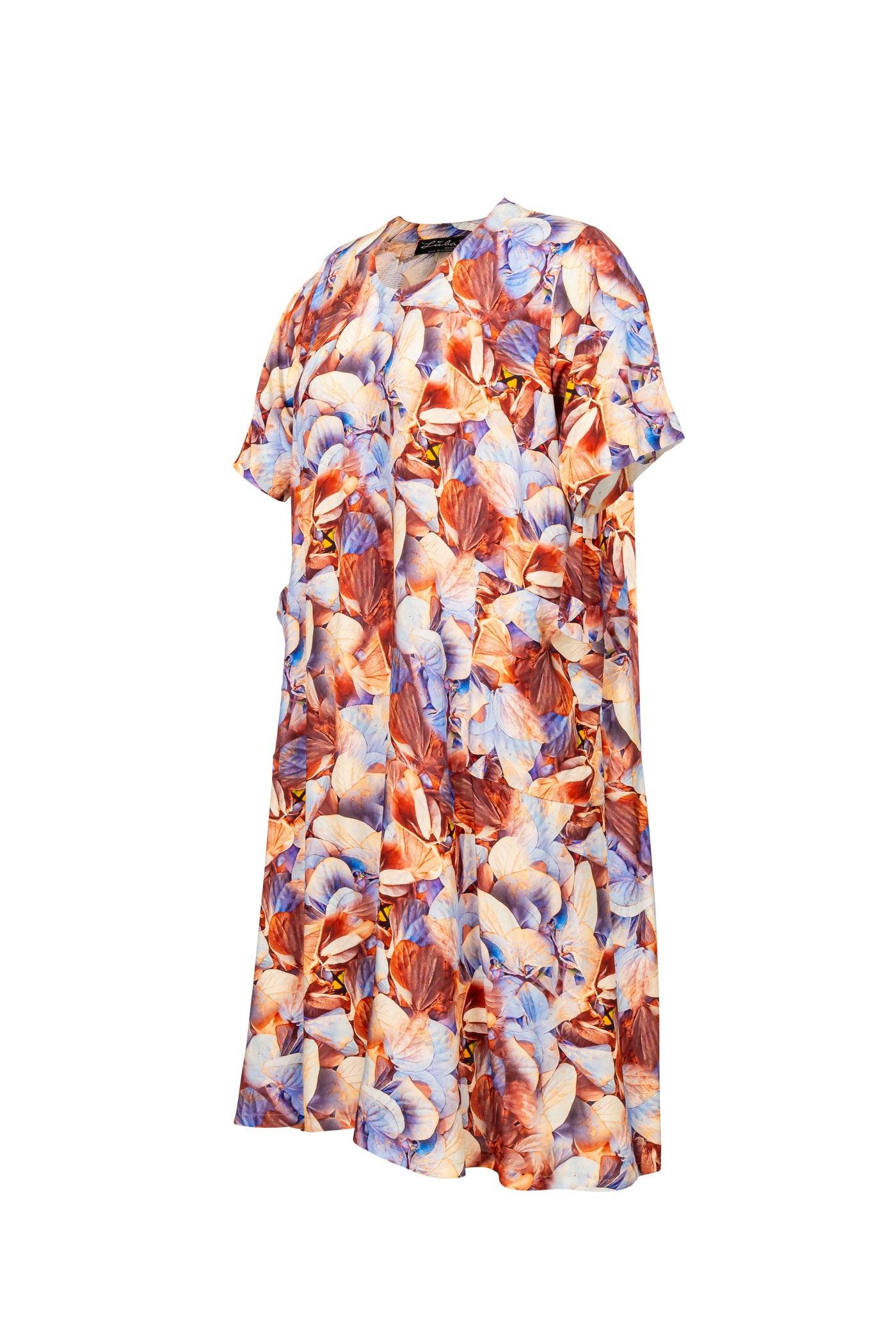 Beige Blau Braunes Maxi-Sommer-Viskose-Kleid - Luba Moden