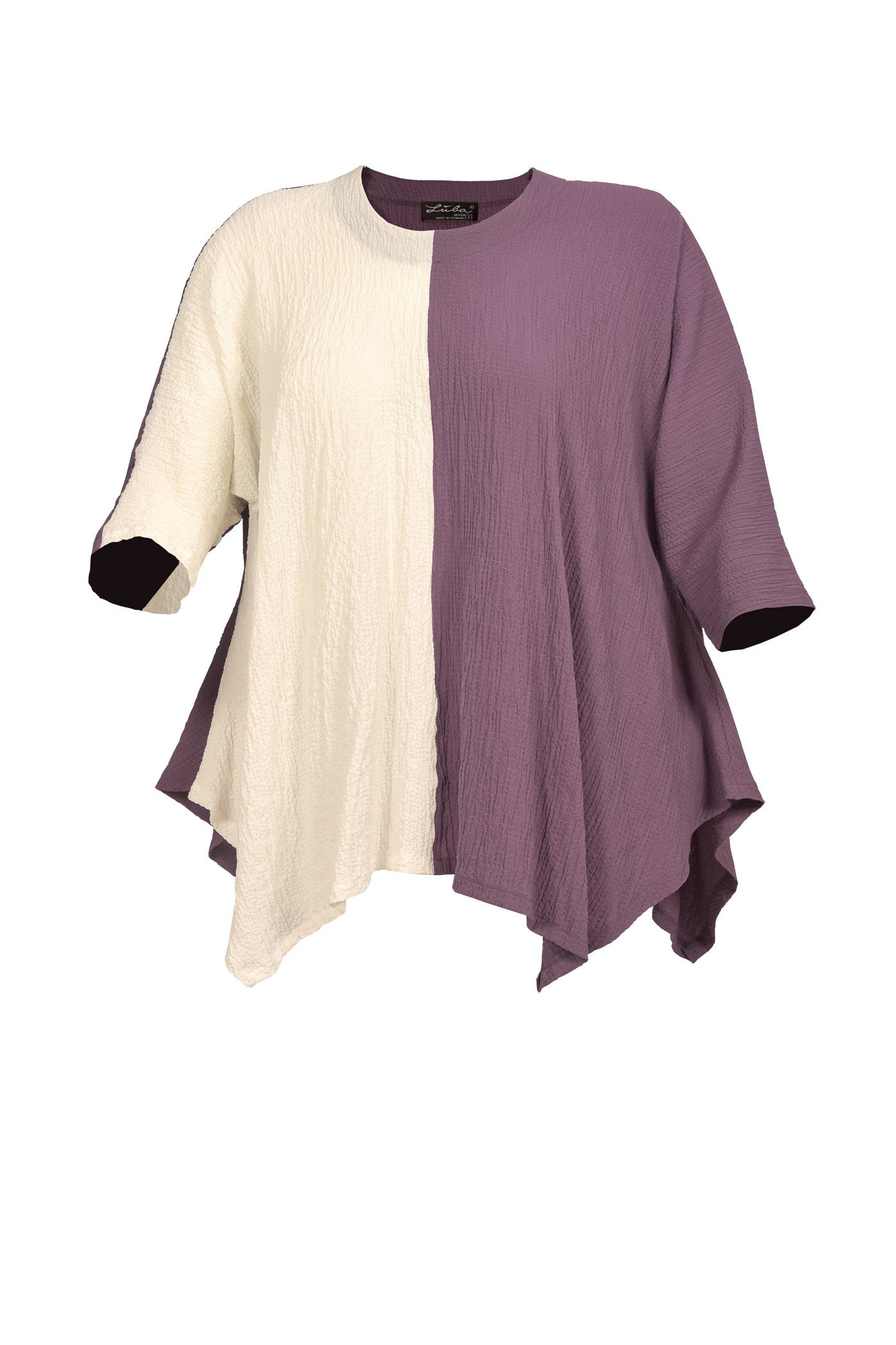 Zweifarbige Crash-Stoff Tunika - weiß-lila.