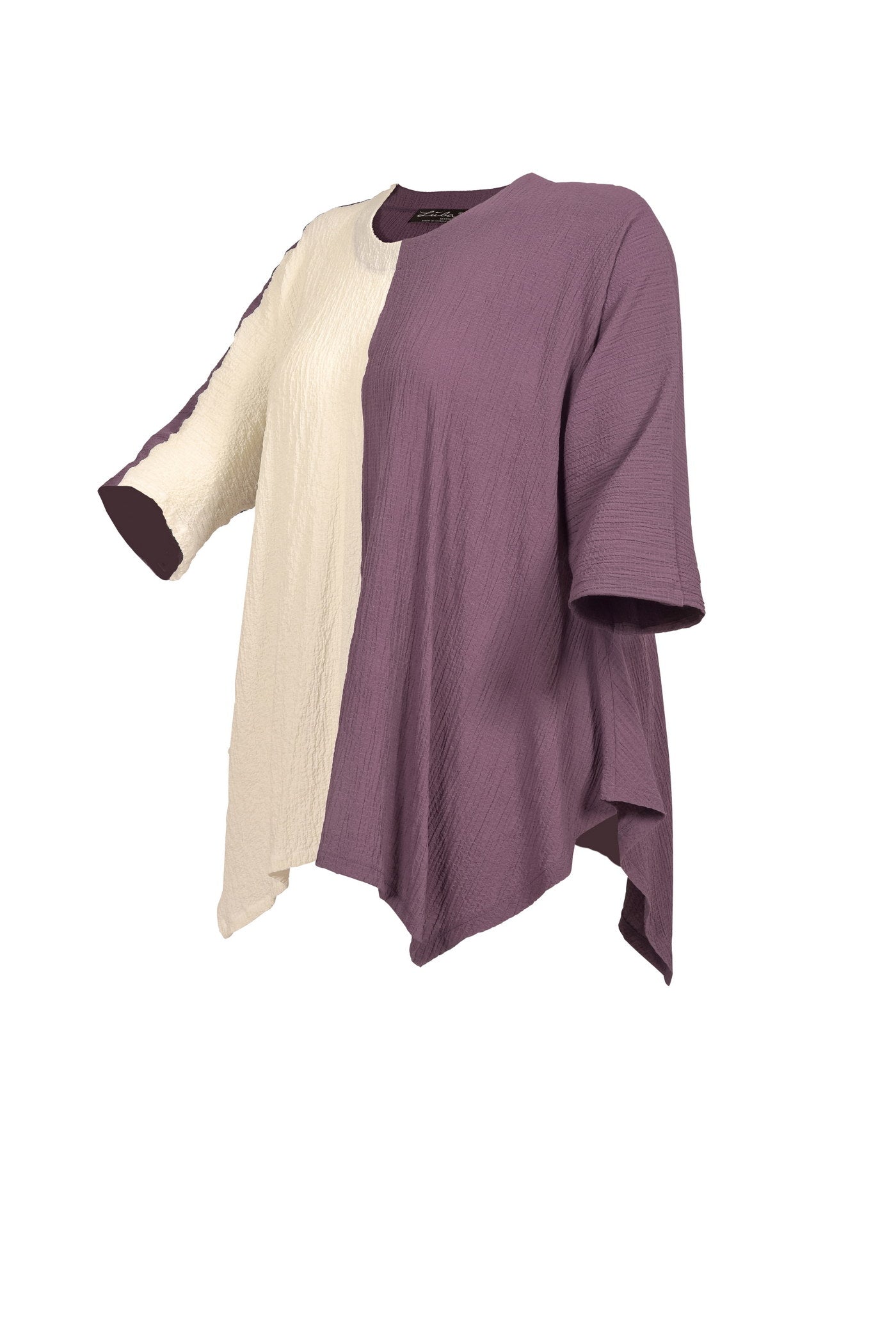 Zweifarbige Crash-Stoff Tunika - weiß-lila.