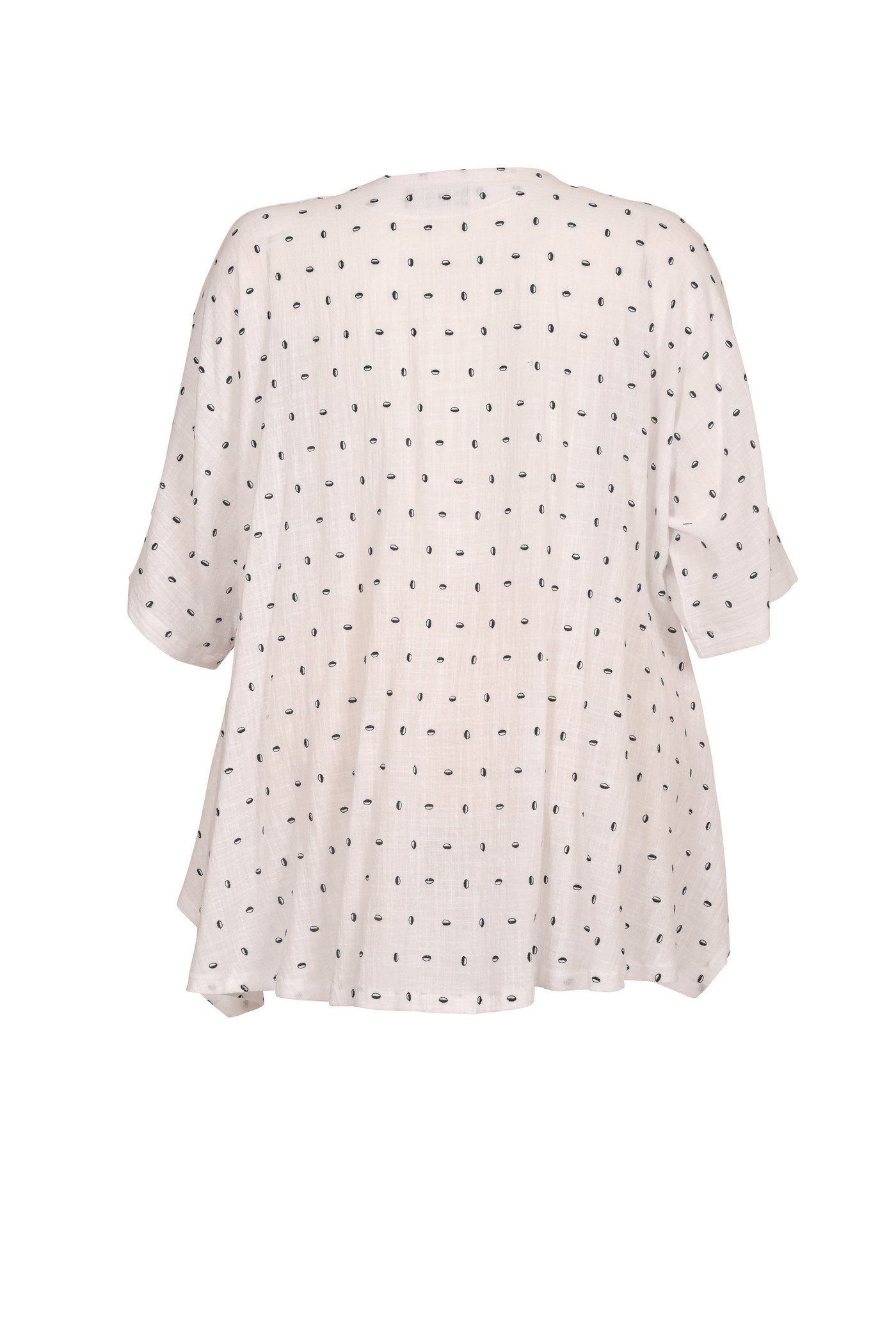 Acrylic white tunic with V-neck and hem
