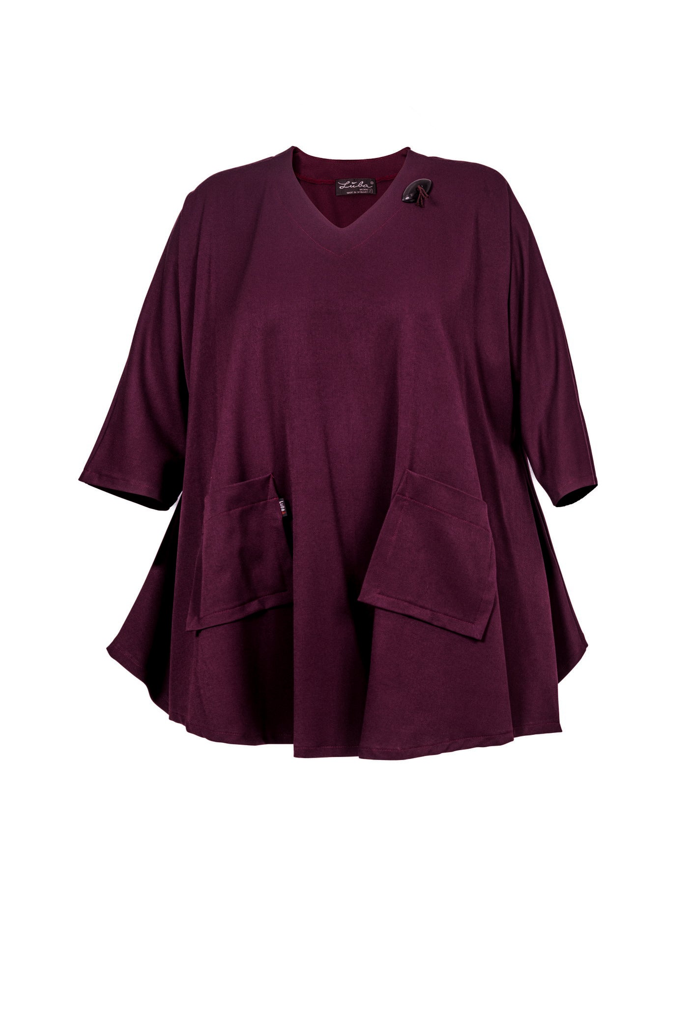 Burgundrote Jersey-Tunika mit V-Ausschnitt | High-Low Saum - Luba Moden