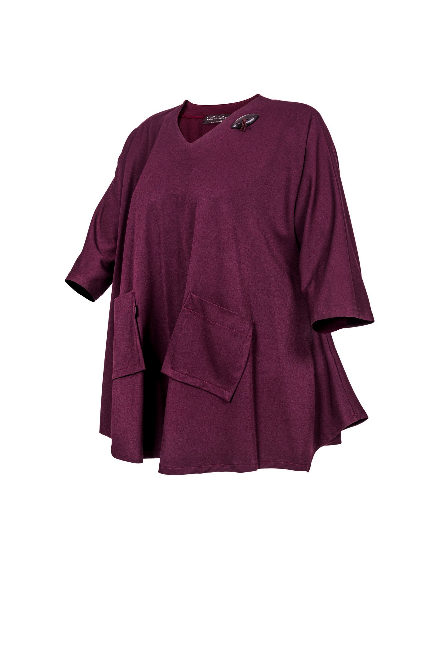 Burgundrote Jersey-Tunika mit V-Ausschnitt | High-Low Saum - Luba Moden