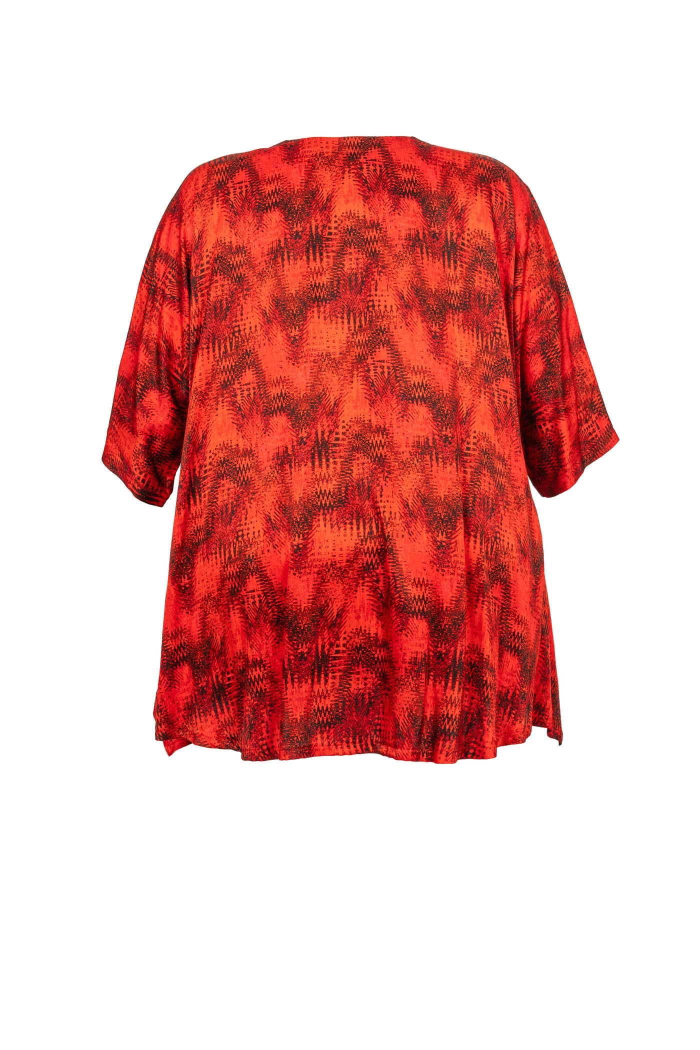 Rot-schwarze Viskose-Satin-Tunika mit V-Halsausschnitt und 2 Taschen - Luba Moden