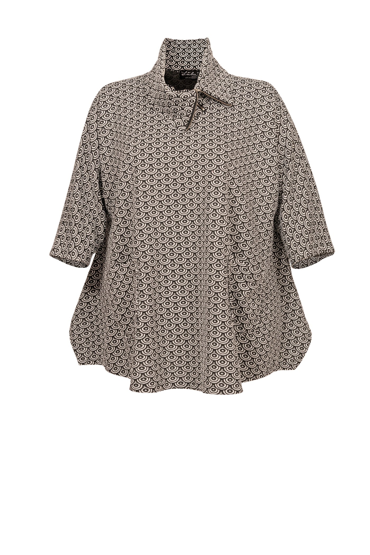 Schwarz-weiße Jacquard-Tunika mit Rollkragen und 2 Taschen - Luba Moden