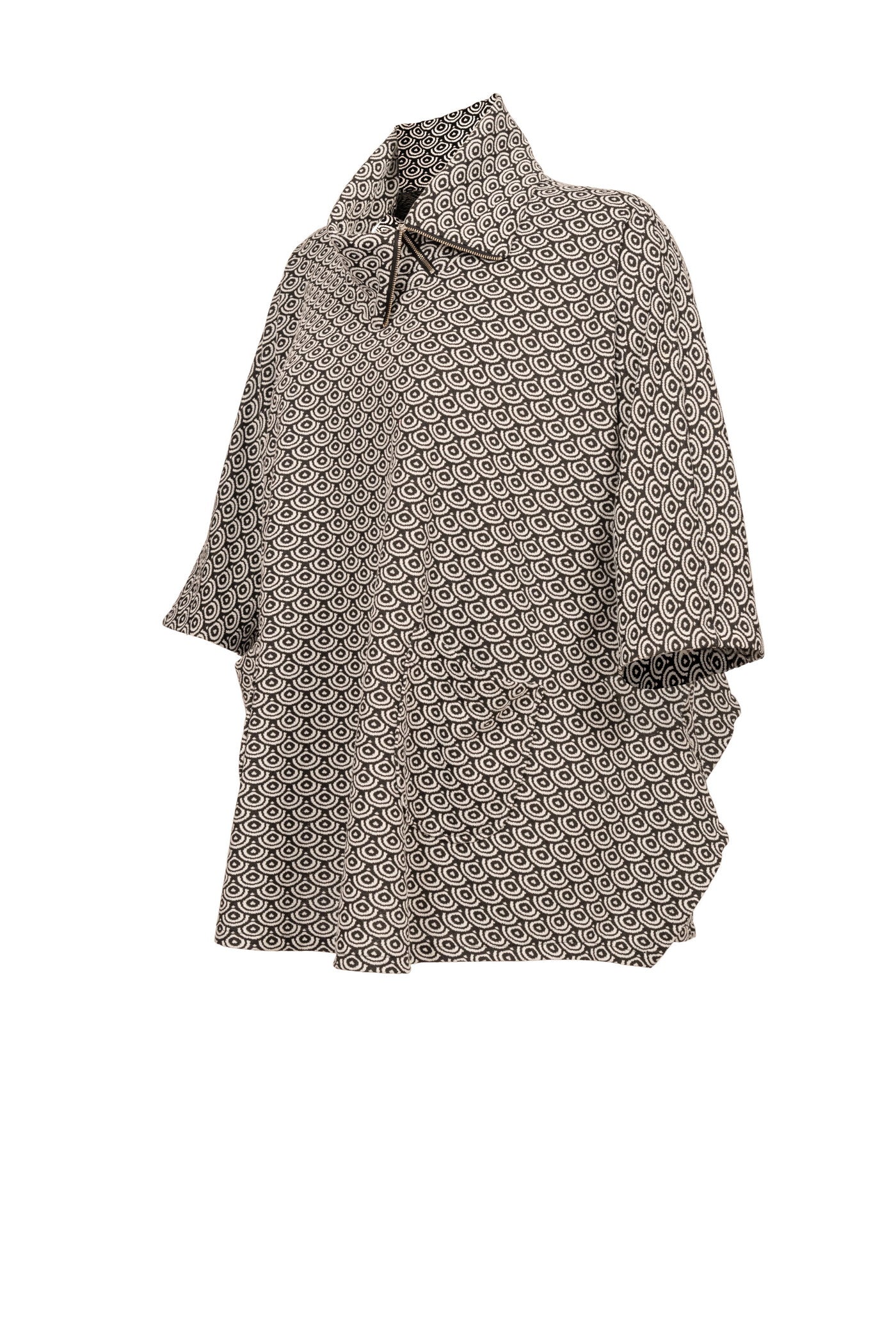 Schwarz-weiße Jacquard-Tunika mit Rollkragen und 2 Taschen - Luba Moden