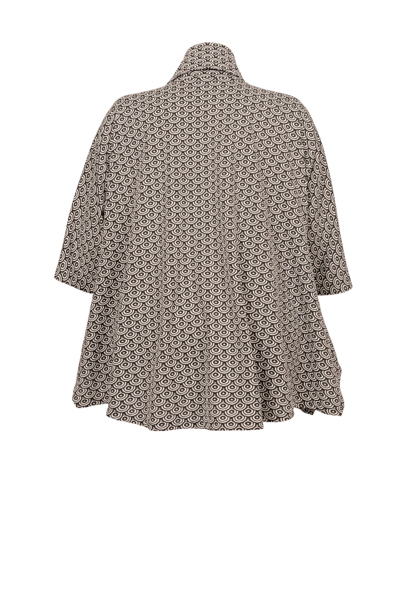 Schwarz-weiße Jacquard-Tunika mit Rollkragen und 2 Taschen - Luba Moden