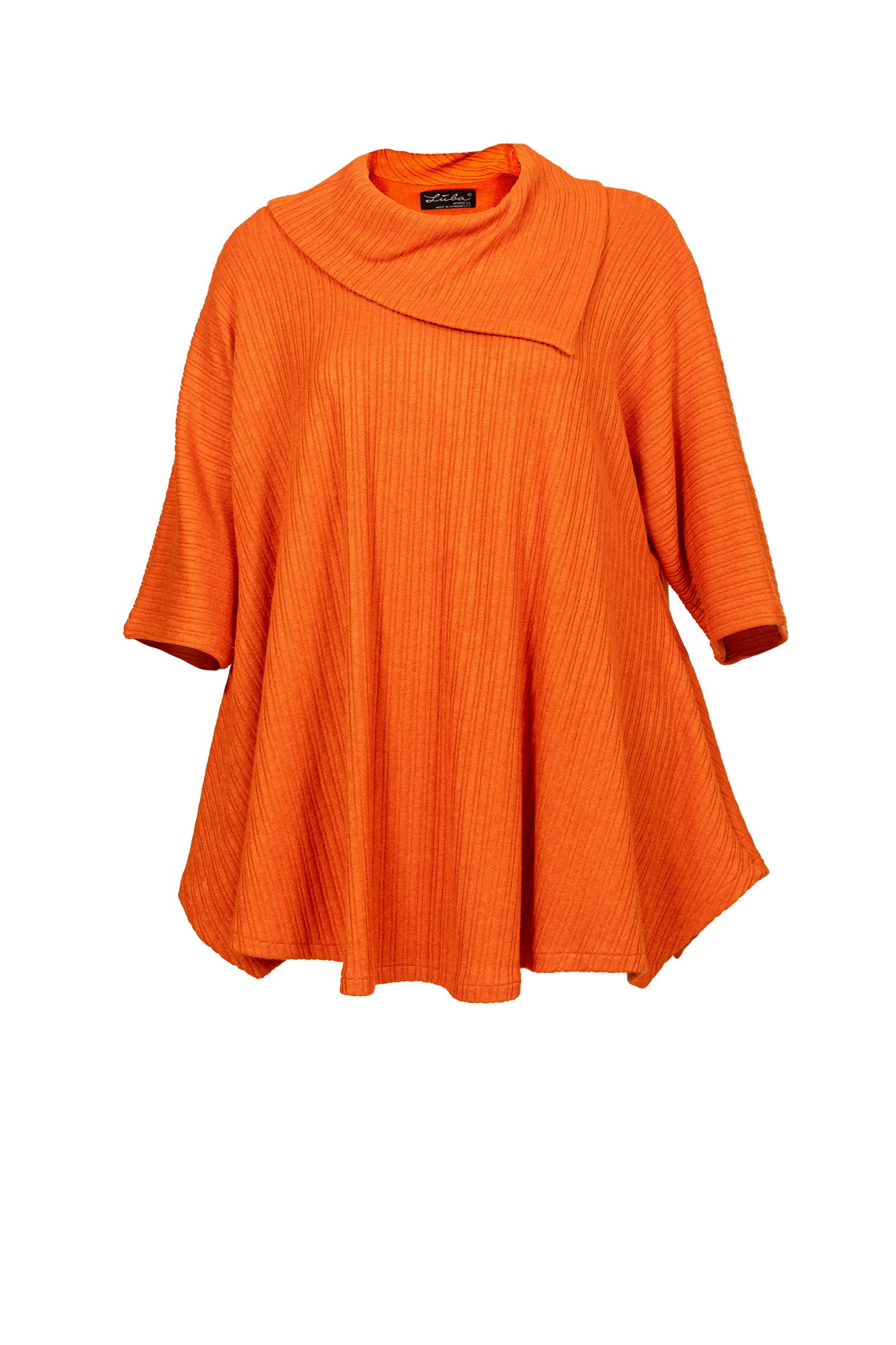 Ziegelfarbiger Rippstrick-Pullover mit Rollkragen | Überschnittene Schulter - Luba Moden