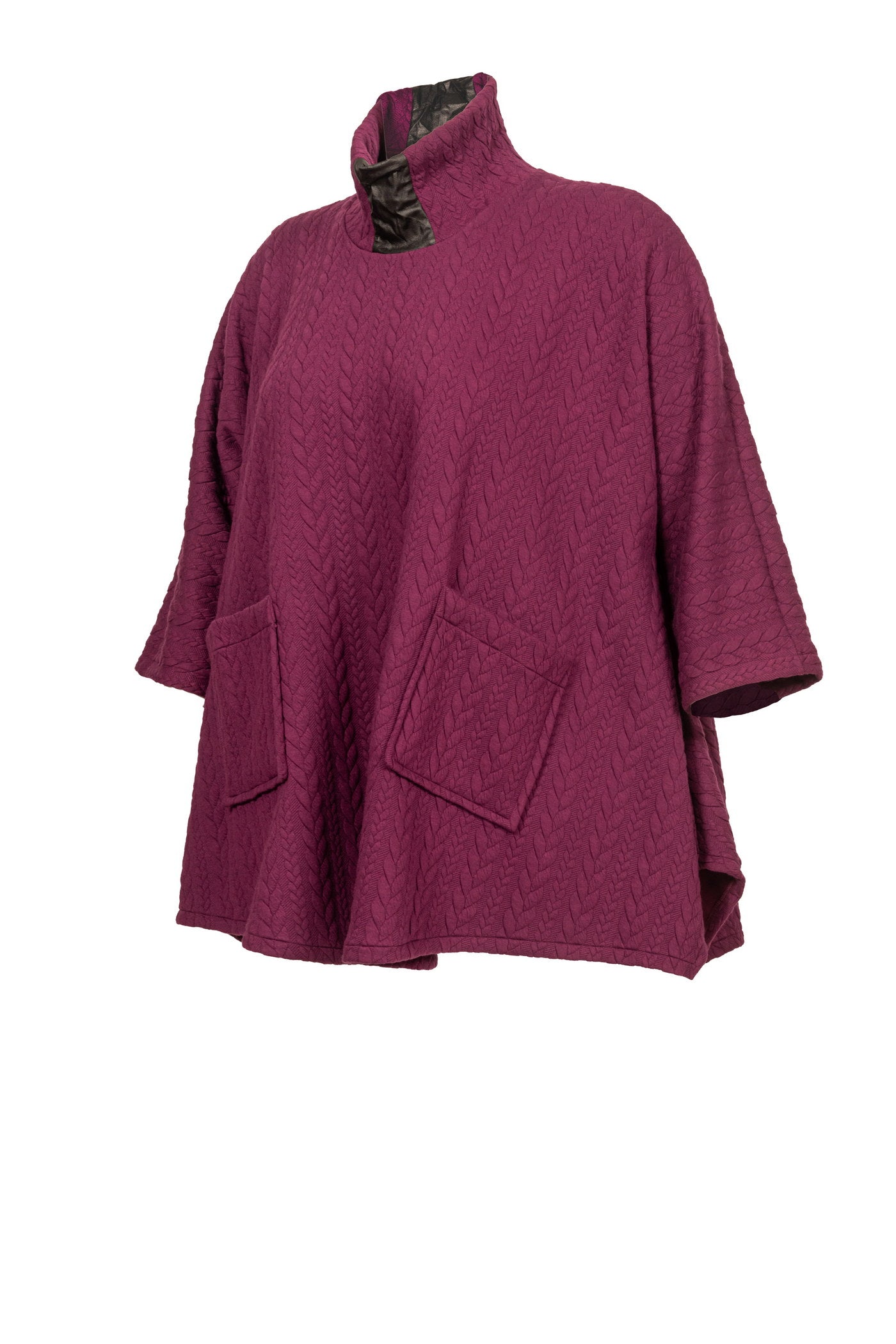Beerenfarbige Jacquard-Tunika mit Zopfmuster und 2 Taschen - Luba Moden