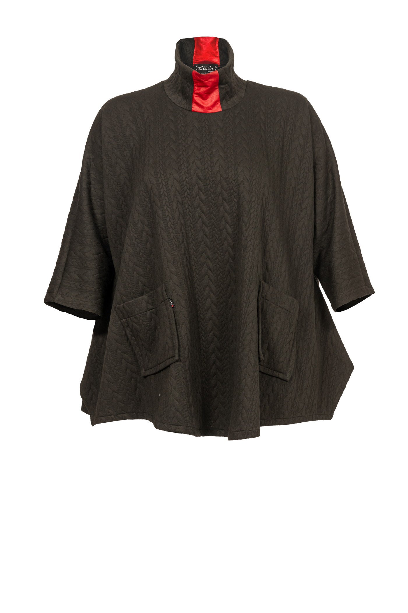 Schwarze Jacquard-Tunika mit Zopfmuster-Struktur und Rollkragen - Luba Moden