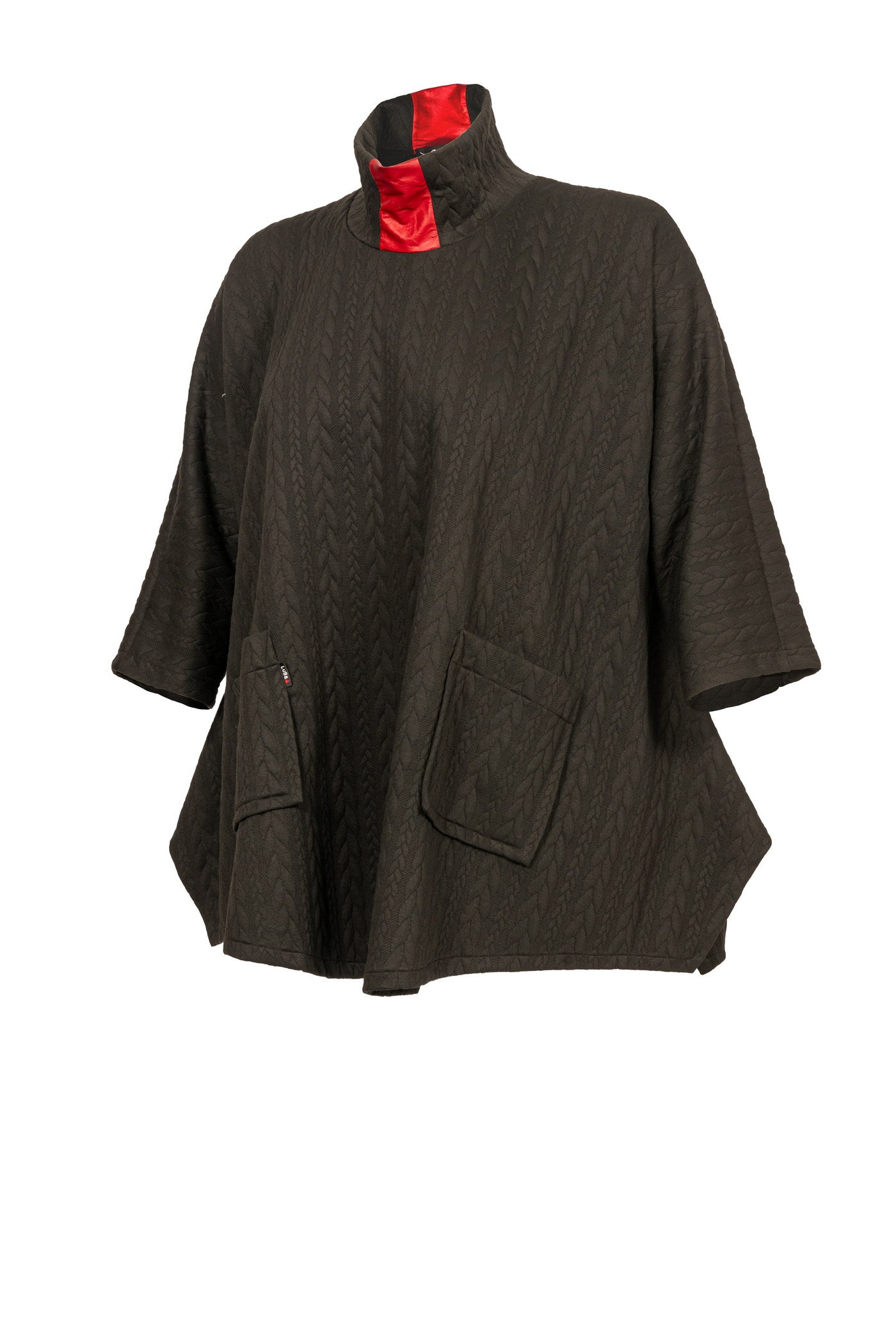 Schwarze Jacquard-Tunika mit Zopfmuster-Struktur und Rollkragen - Luba Moden