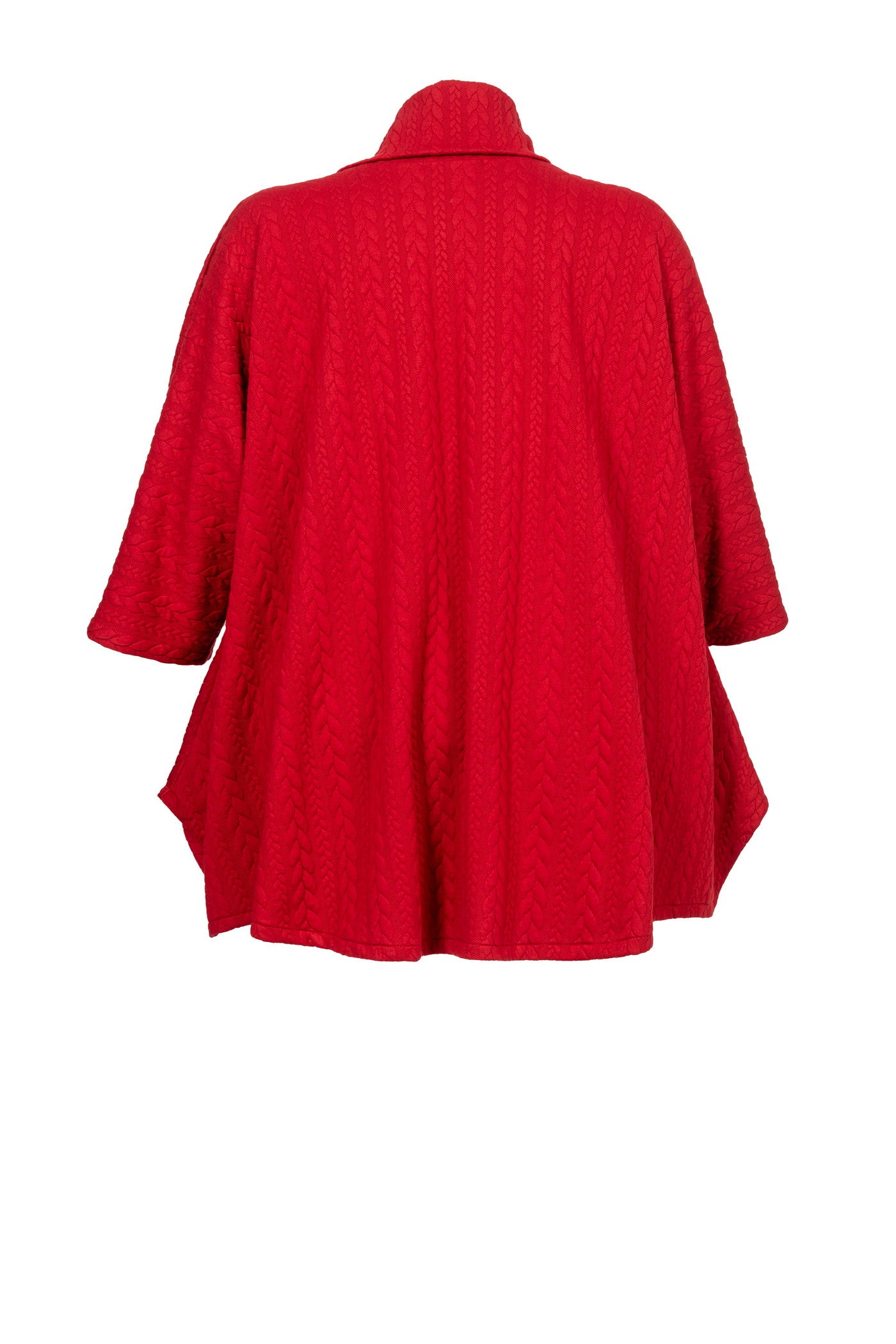 Rote Jacquard-Tunika mit Zopfmuster-Struktur und Rollkragen