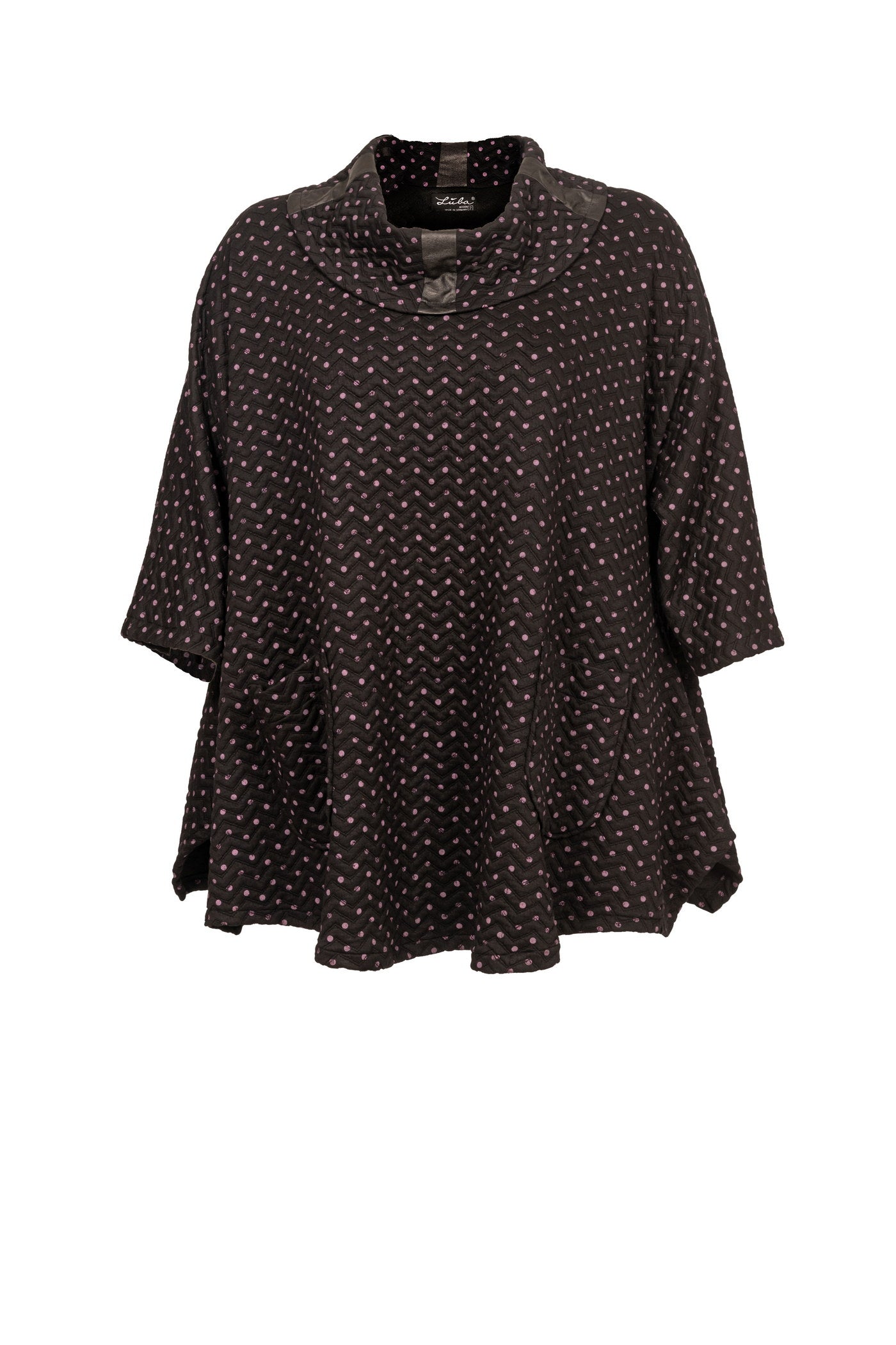 Schwarze, mit lila Pünktchen gemusterte Jacquard-Tunika und Rollkragen - Luba Moden