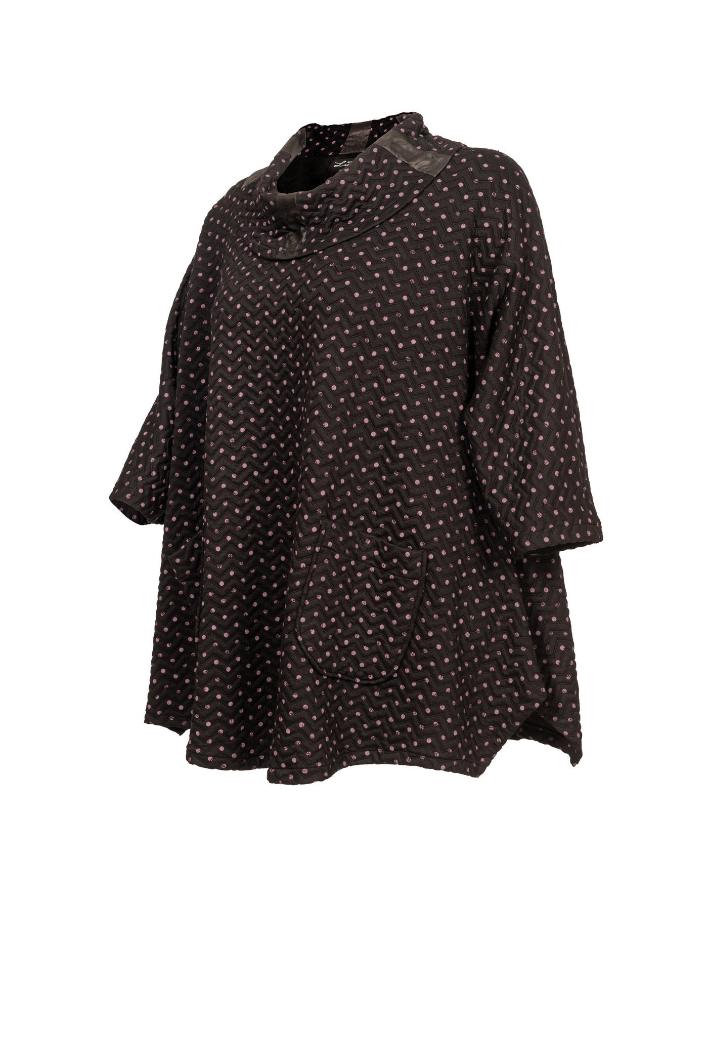Schwarze, mit lila Pünktchen gemusterte Jacquard-Tunika und Rollkragen - Luba Moden