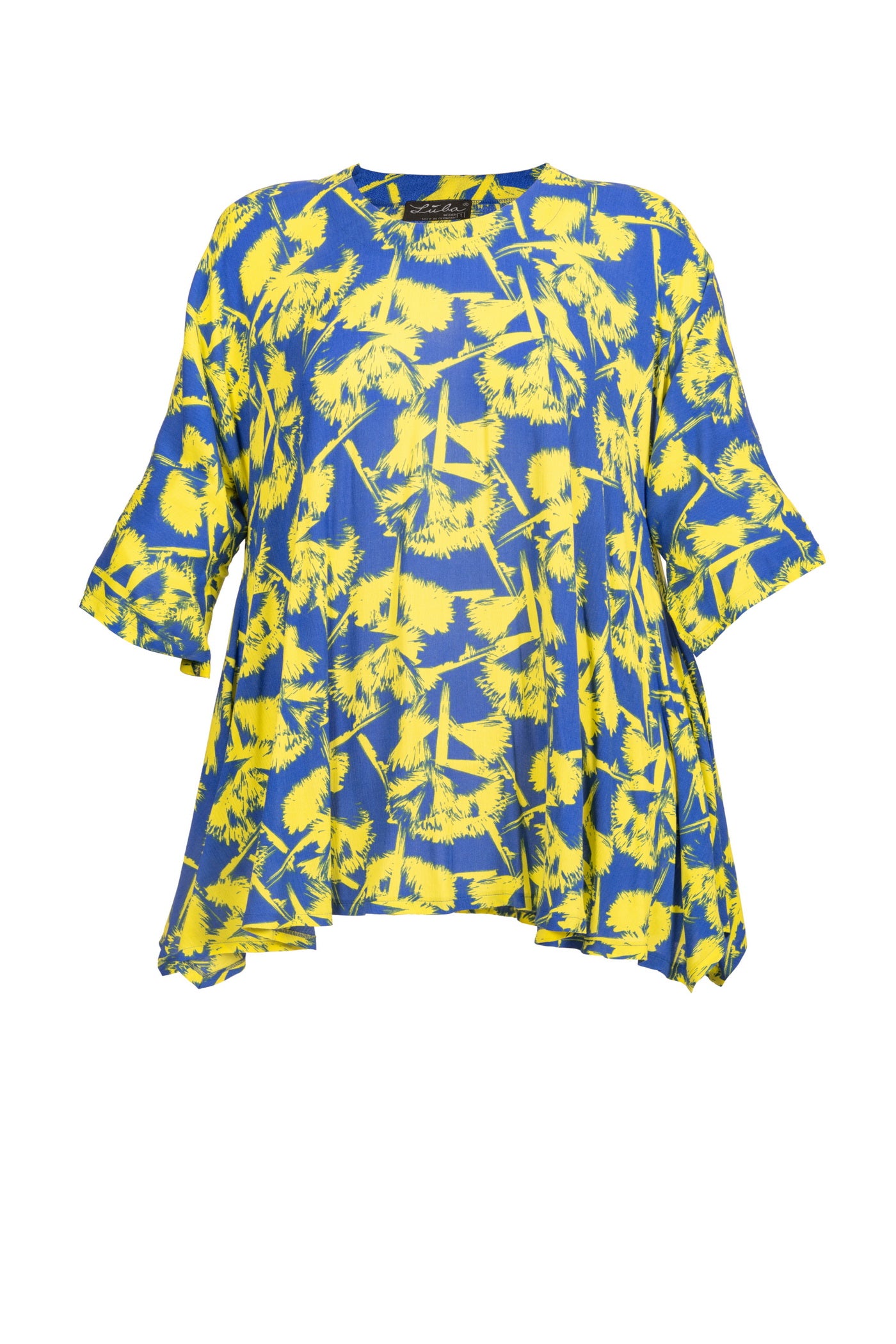 Viskose-Tunika mit blau-gelbem Blumen-Muster. - Luba Moden