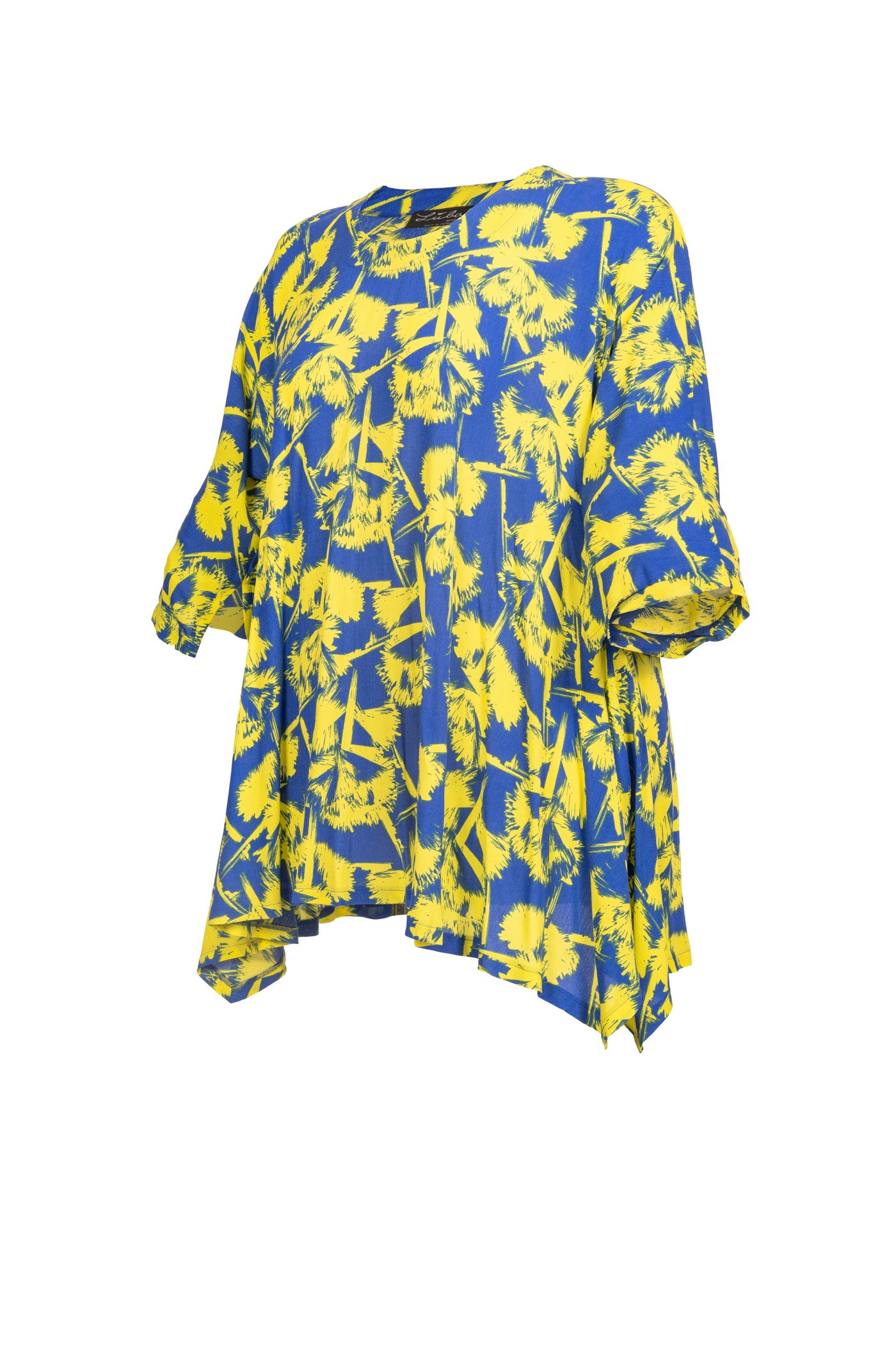 Viskose-Tunika mit blau-gelbem Blumen-Muster. - Luba Moden