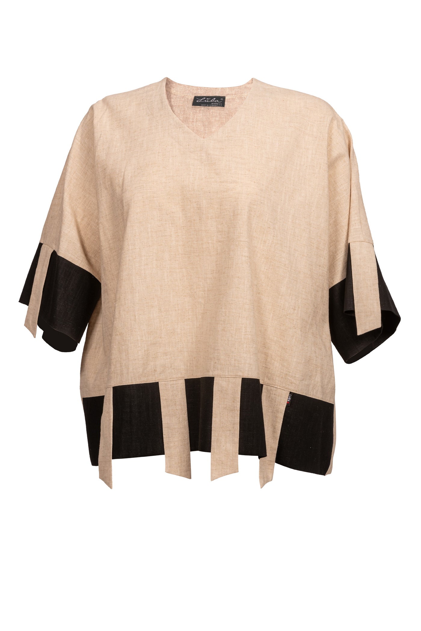 Acrylic white tunic with V-neck and hem