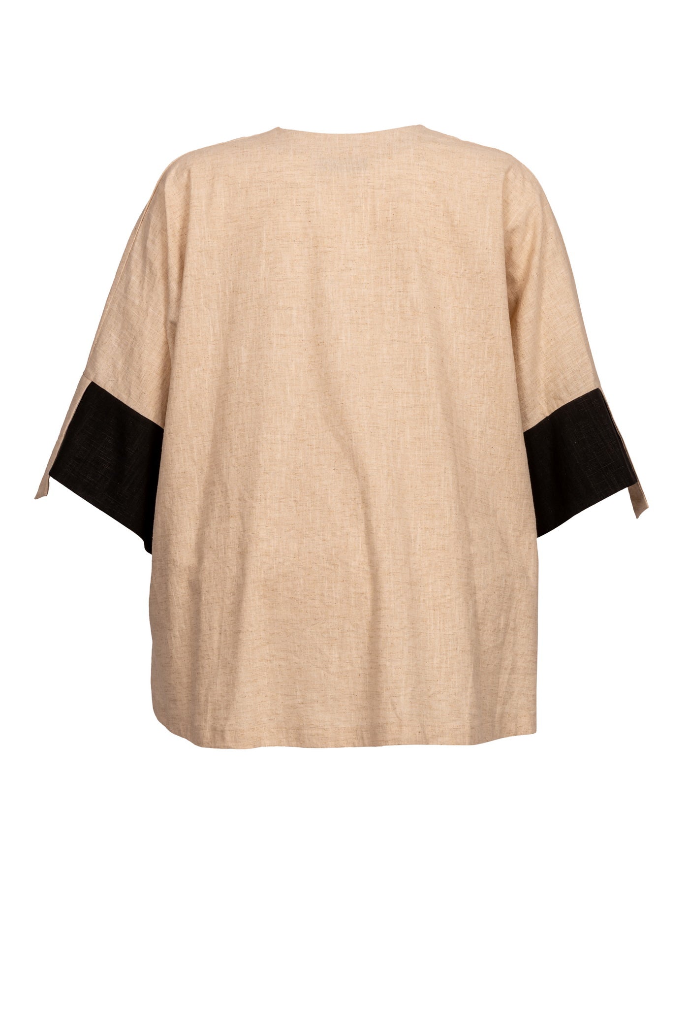 Acrylic white tunic with V-neck and hem