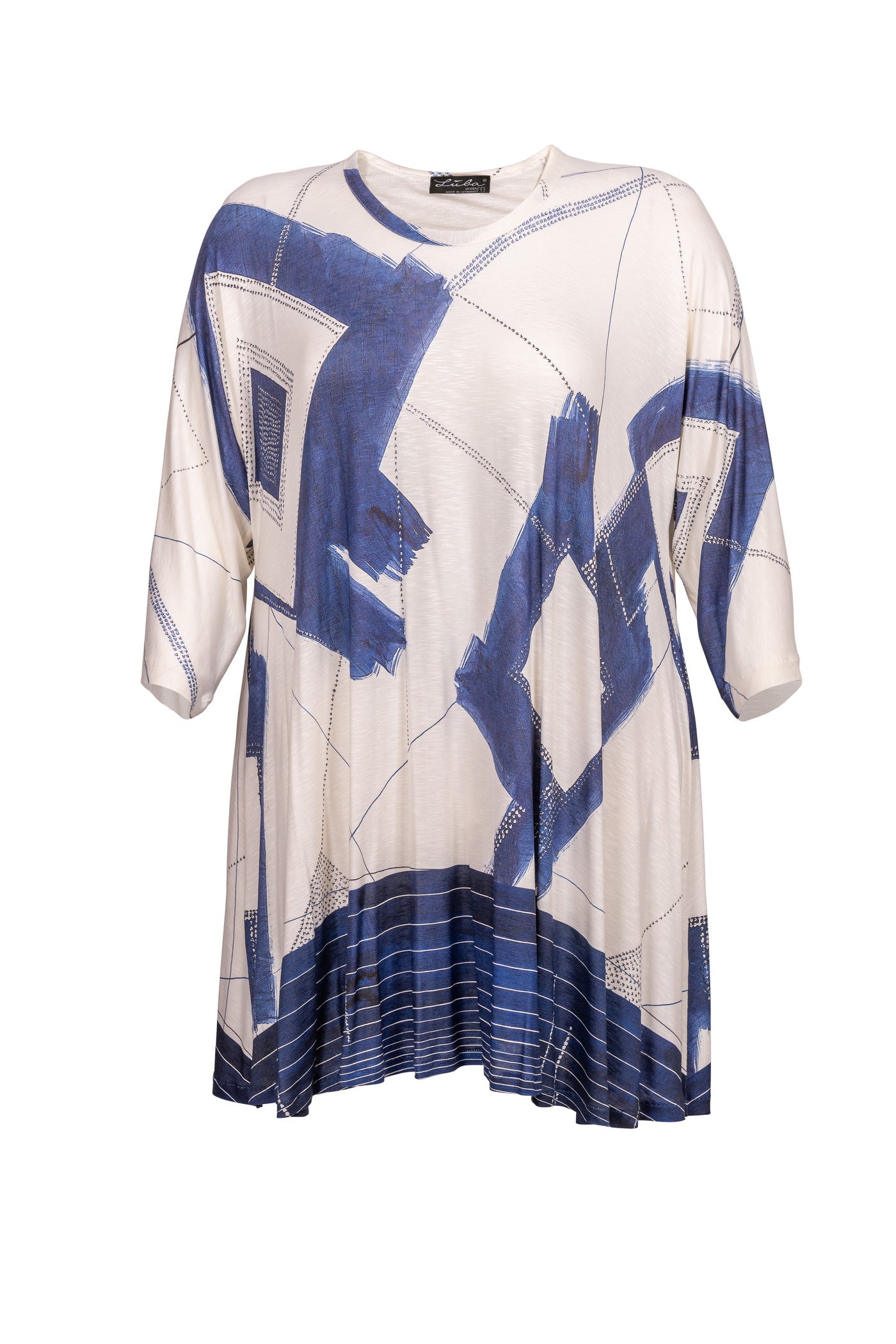 Acrylic white tunic with V-neck and hem