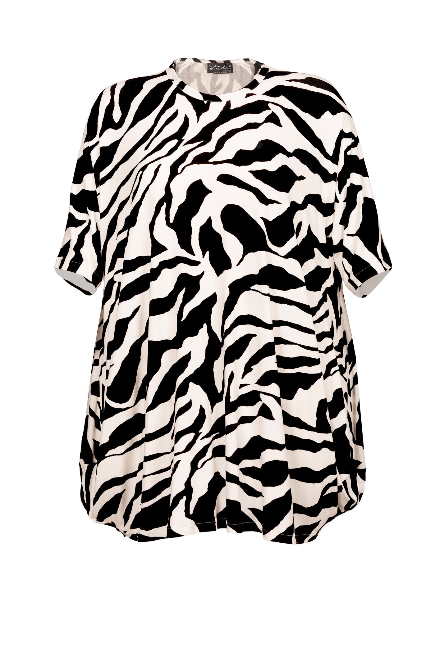 Elegante figurumschmeichelnde schwarz-weiß gemusterte Jersey-Tunika.