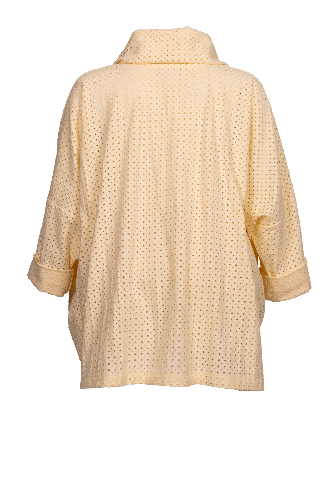 Acrylic white tunic with V-neck and hem