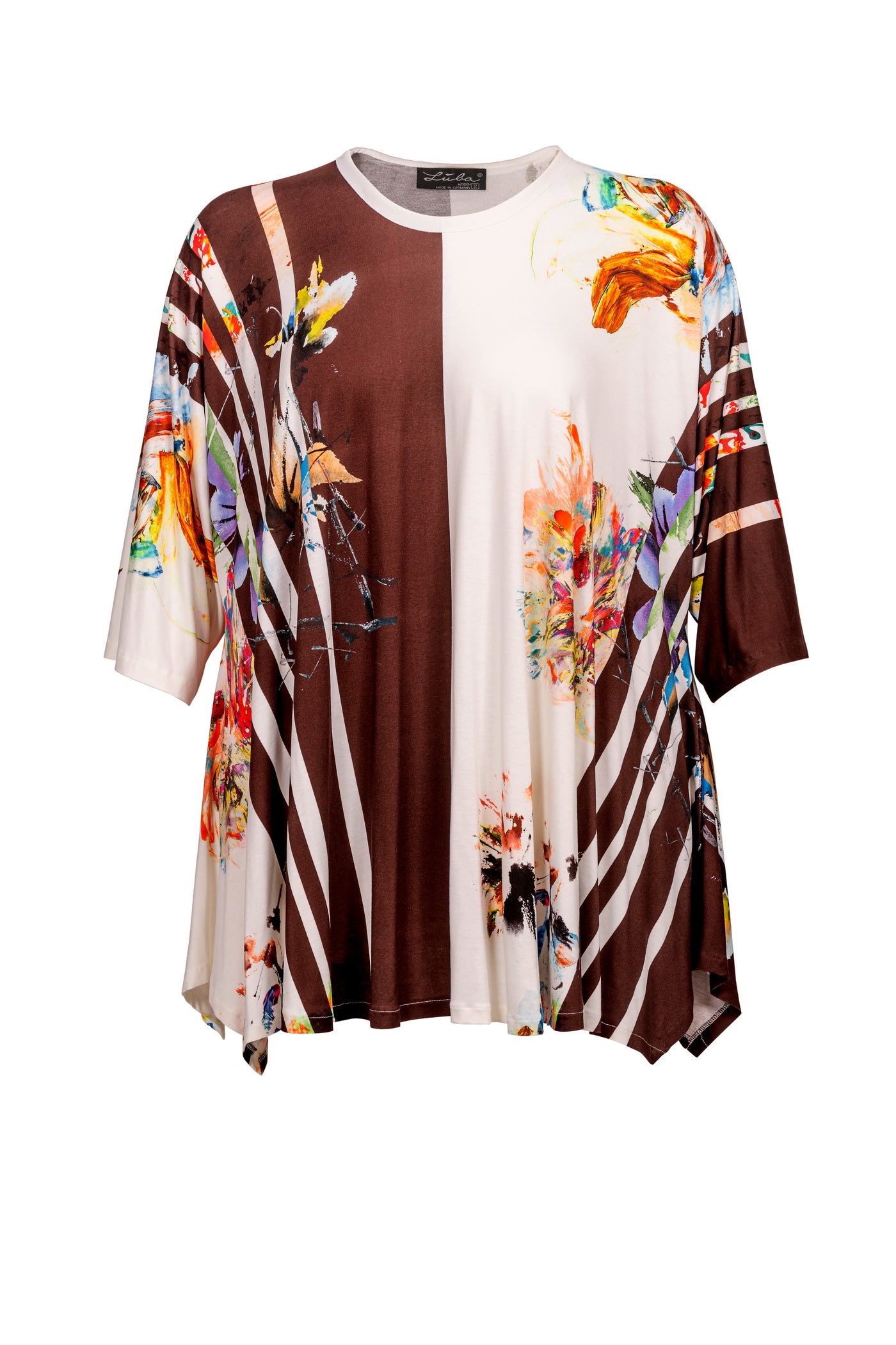 Acrylic white tunic with V-neck and hem