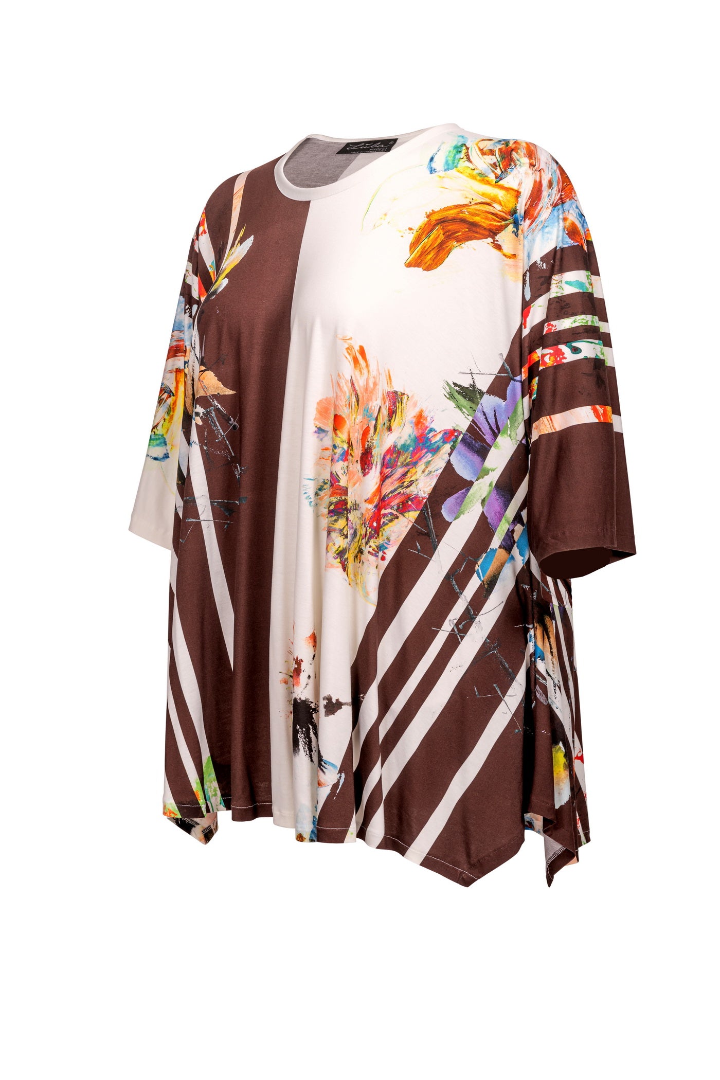 Acrylic white tunic with V-neck and hem