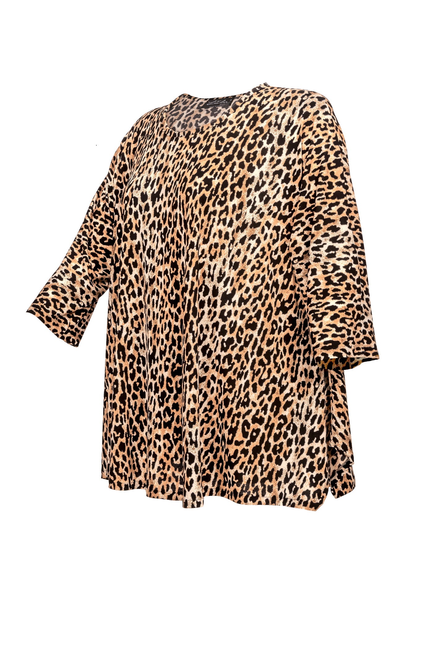 Ausgefallene Jersey-Tunika, Leopardendruck und Zipfelsaum.