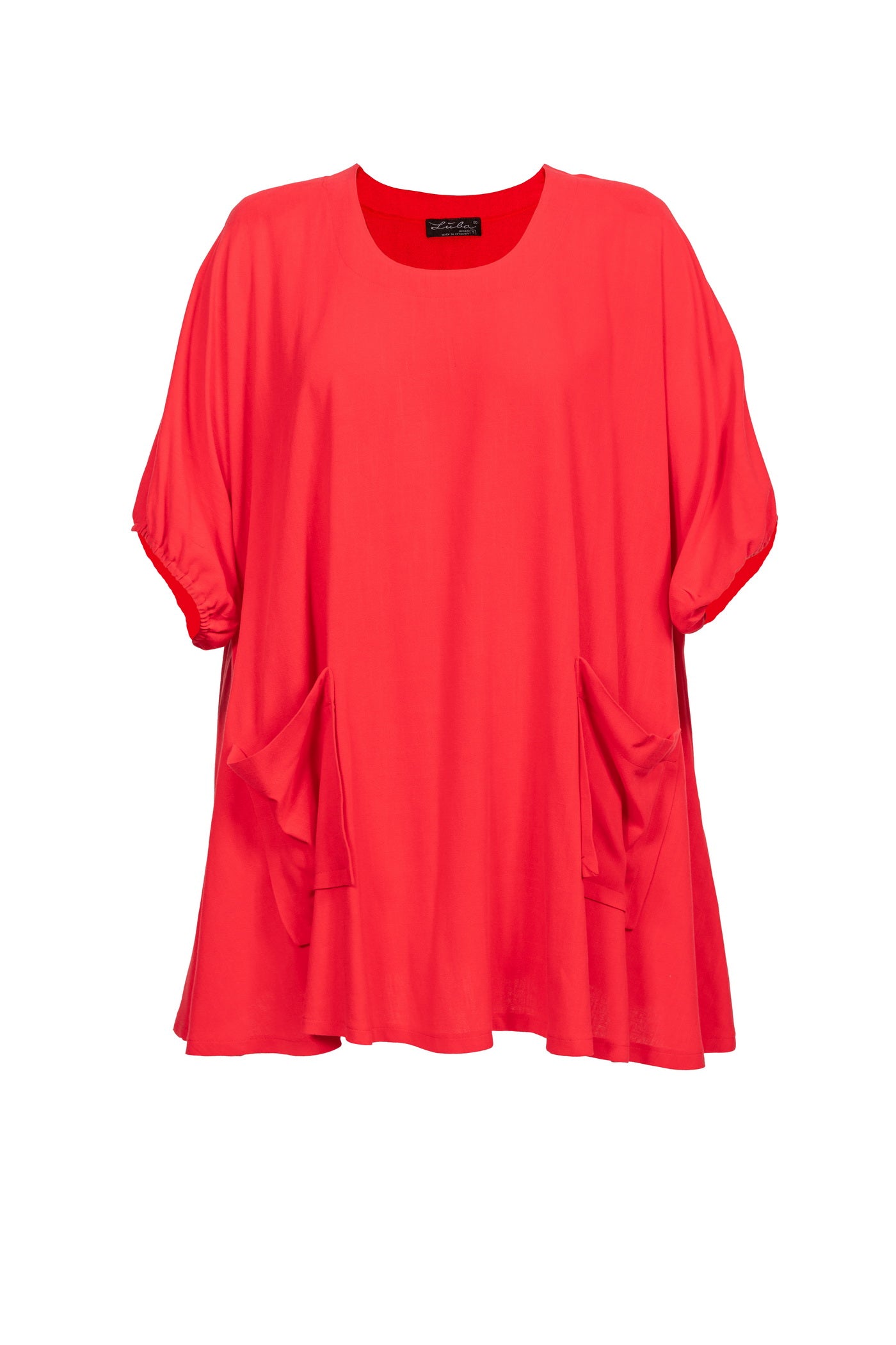 Acrylic white tunic with V-neck and hem