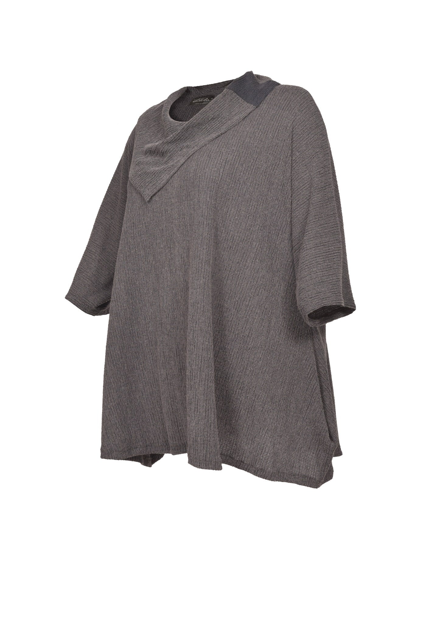 Stylische graue Tunika mit großem Kragen, Einsatz und langen Ärmeln.