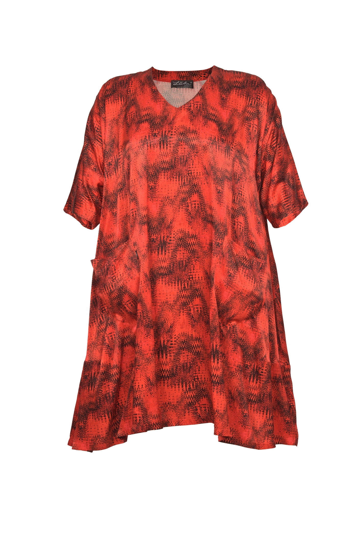 Extravagantes Satin-Kleid mit ballonförmigem Rock und 2 Taschen.