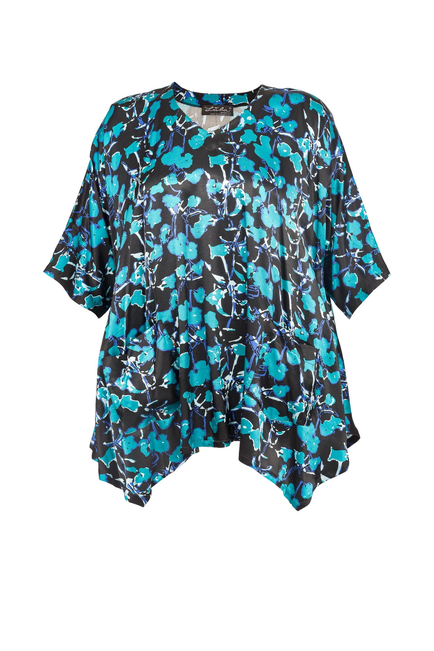 Elegante Flower-Print Satin-Viskose-Tunika.