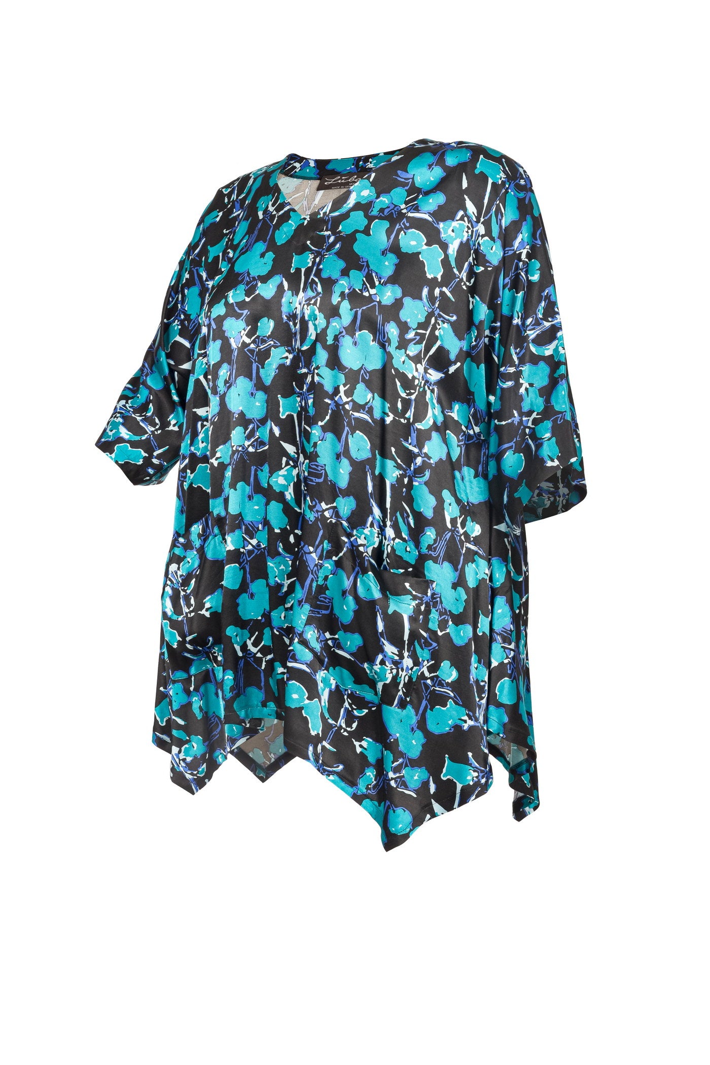 Elegante Flower-Print Satin-Viskose-Tunika.