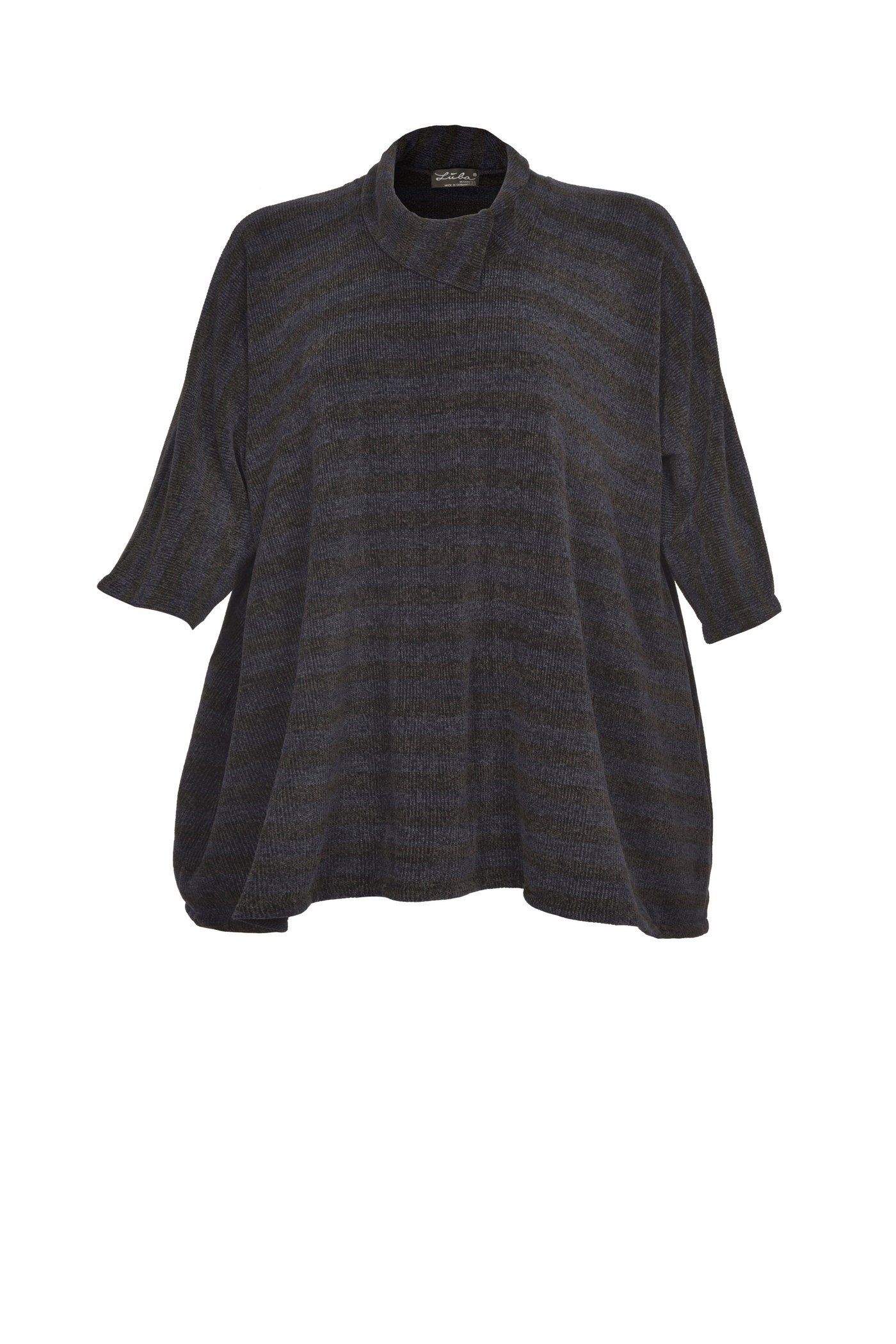 Aktuelle Chenille-Tunika in dunkelblau mit schwarzen Streifen.