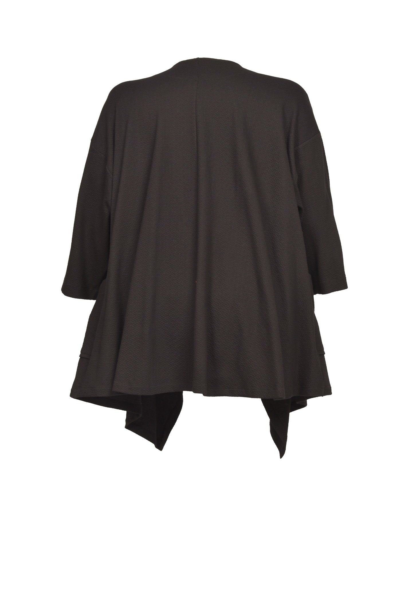 Offen gehaltener schwarzer Jacquard-Cardigan.