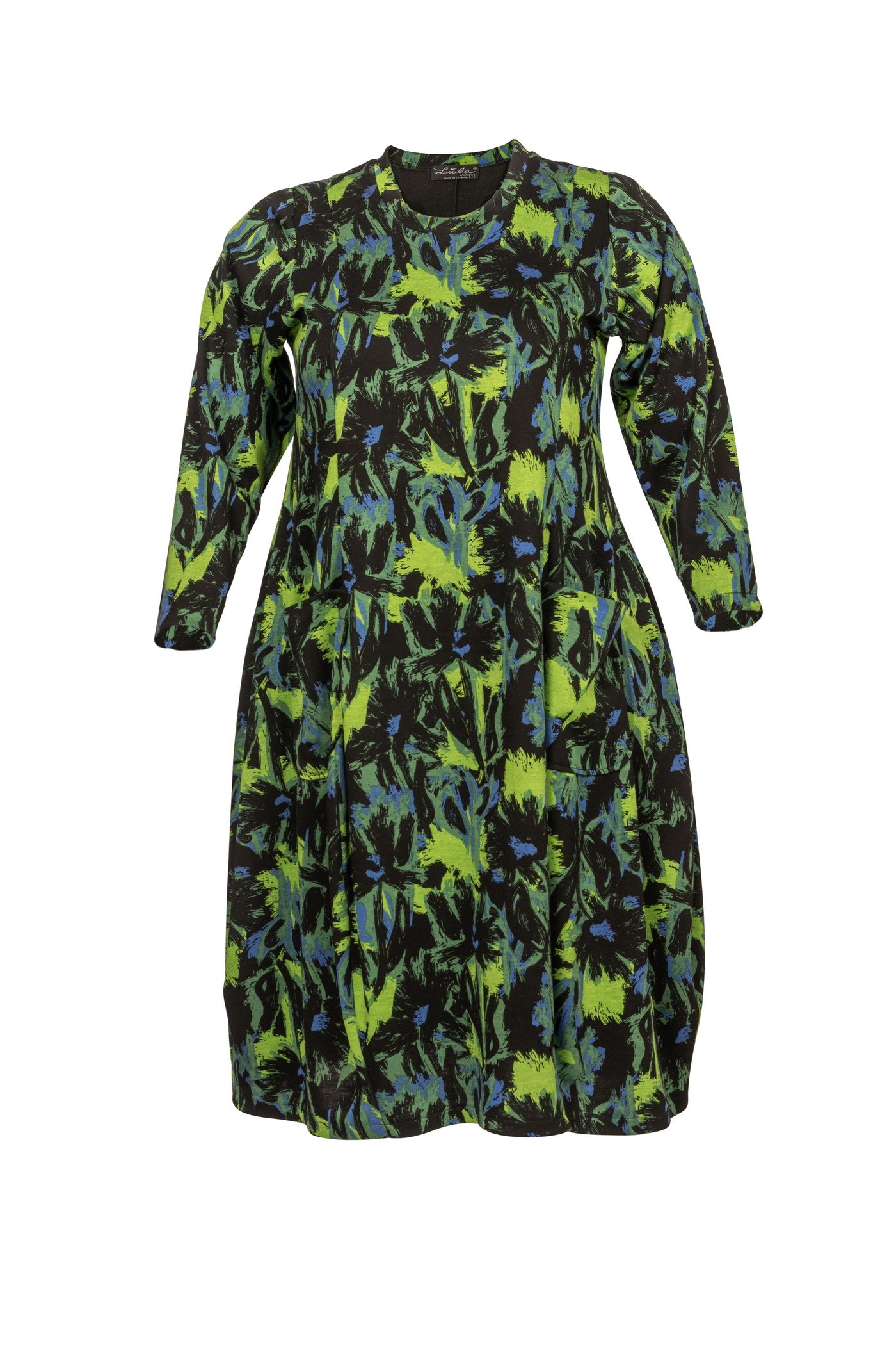 Green-purple fabric mix dress with taffeta skirt | Luba Moden Green-purple fabric mix dress with taffeta skirt | Luba Moden