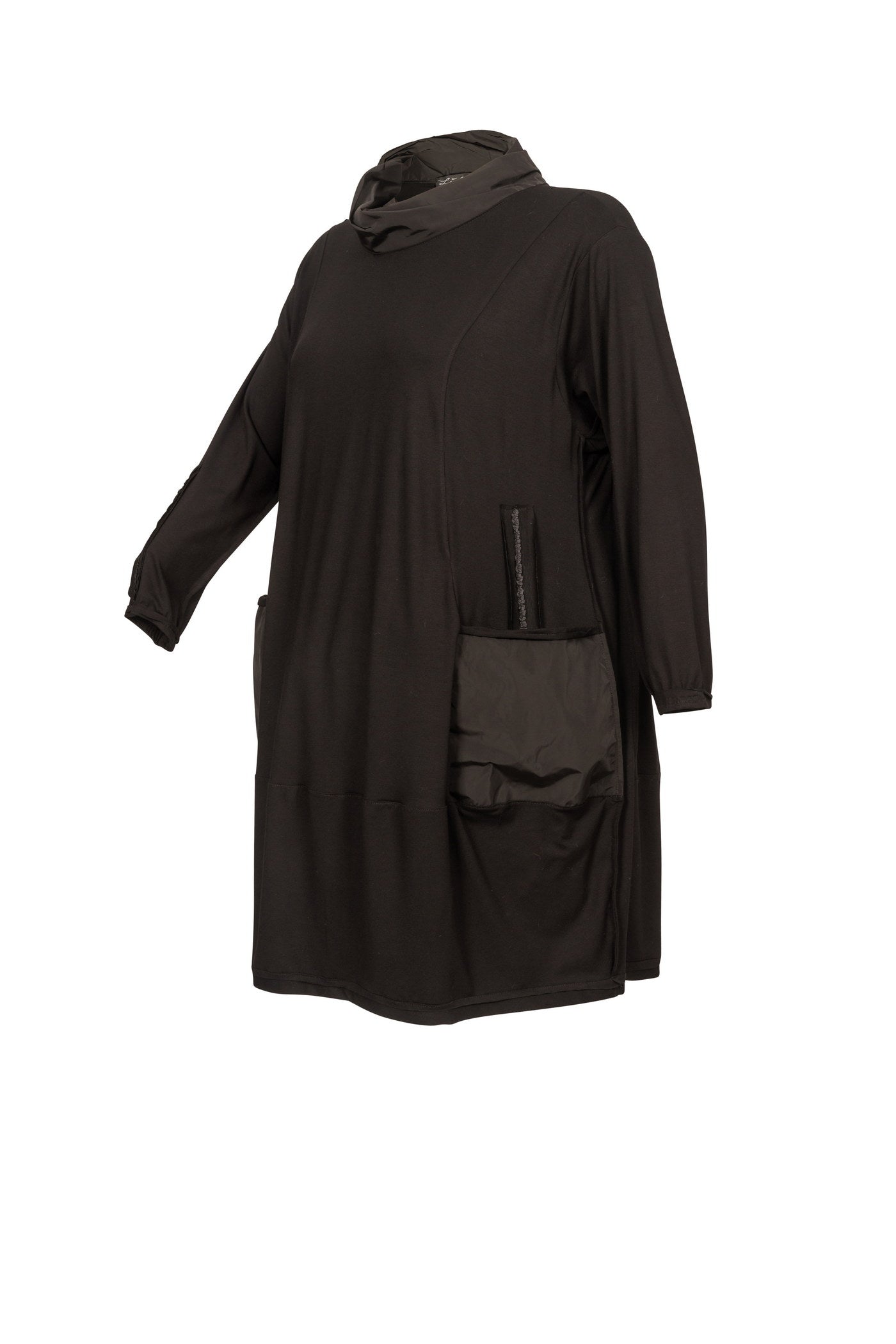 Stylische schwarze Rollkragen-Tunika mit 2 aufgesetzten Taschen.