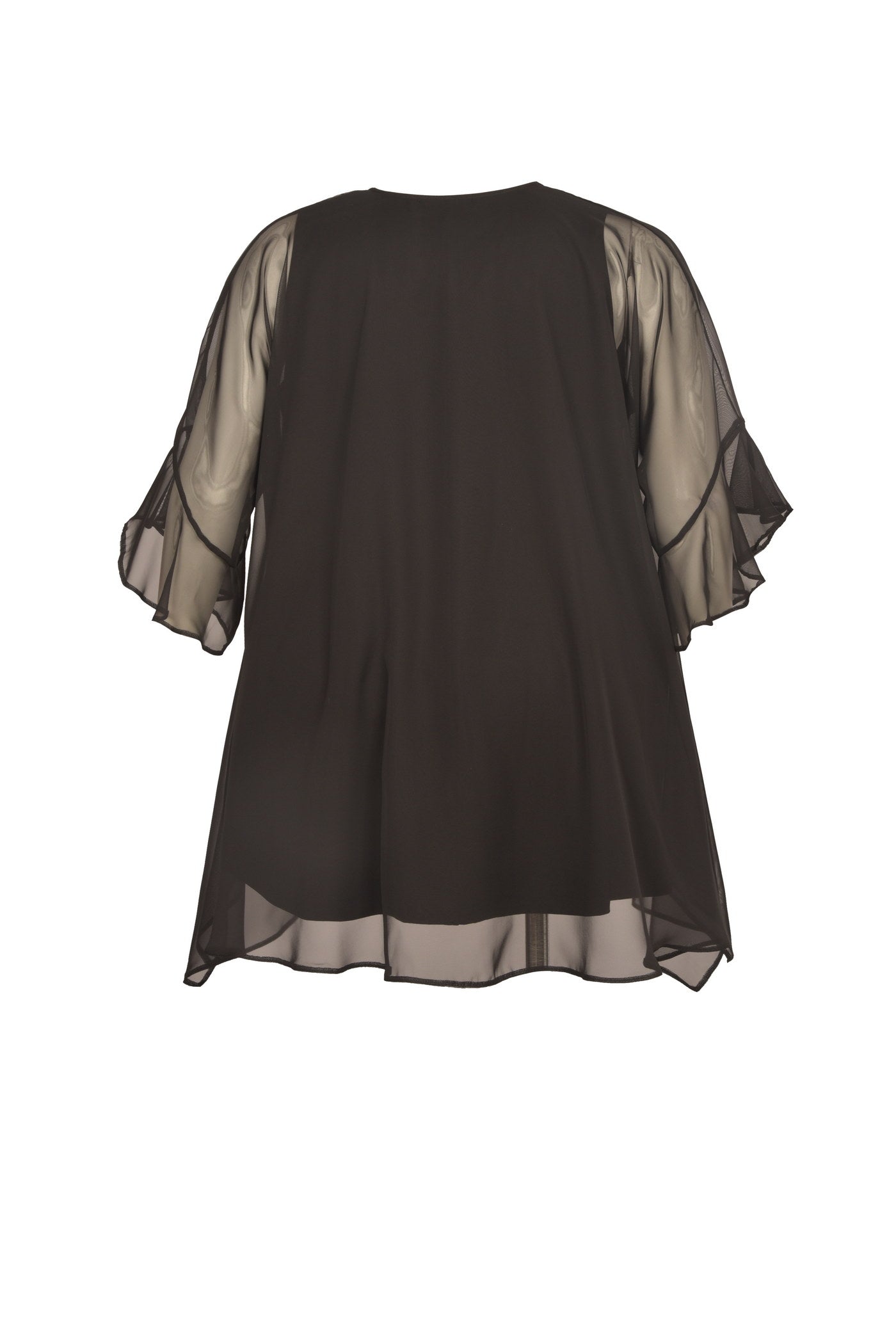 Acrylic white tunic with V-neck and hem
