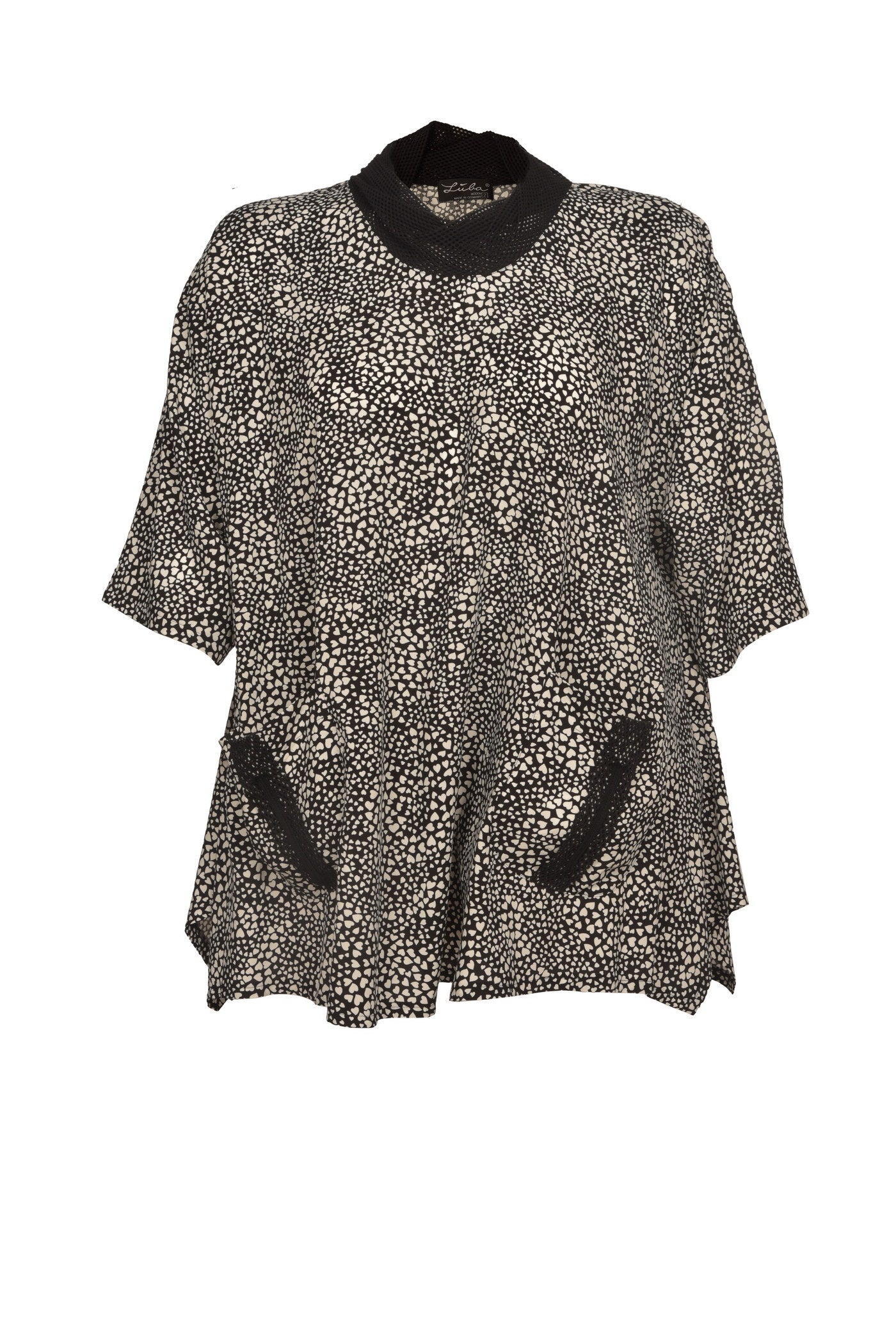 Viskose-Tunika - Allover-Print mit schwarz-weißem Muster.