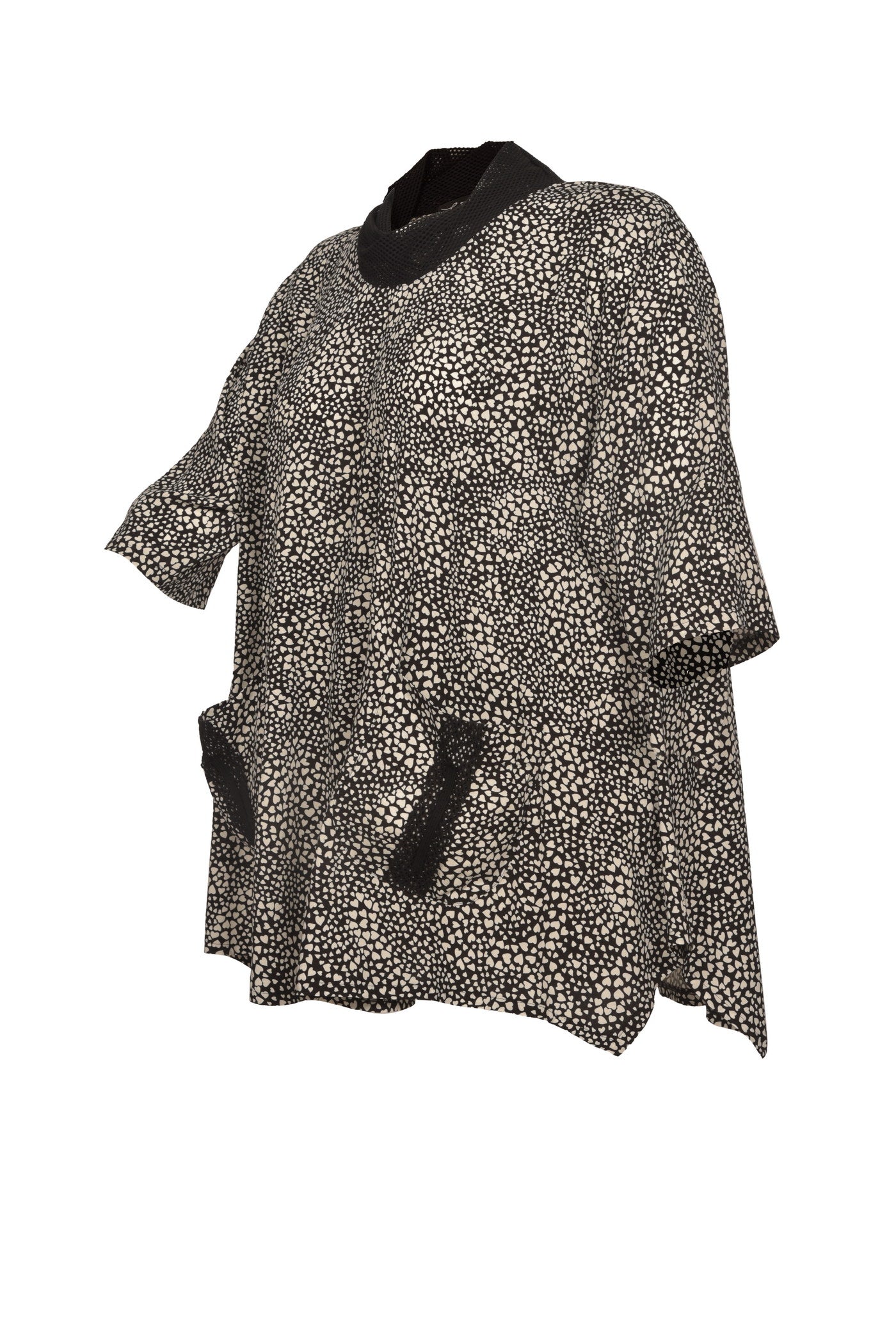 Viskose-Tunika - Allover-Print mit schwarz-weißem Muster.