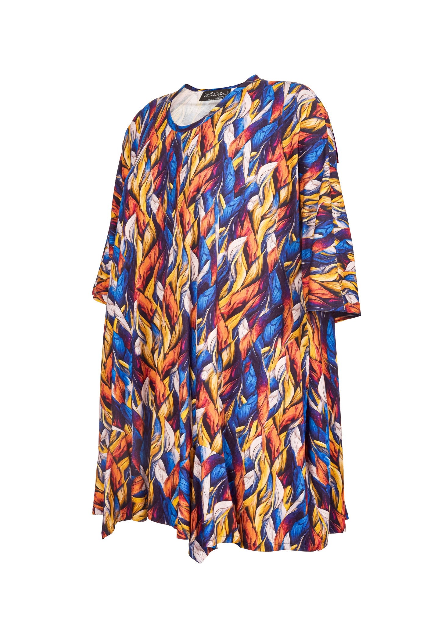 Lange Jersey-Tunika mit bunten Blätter-Druck