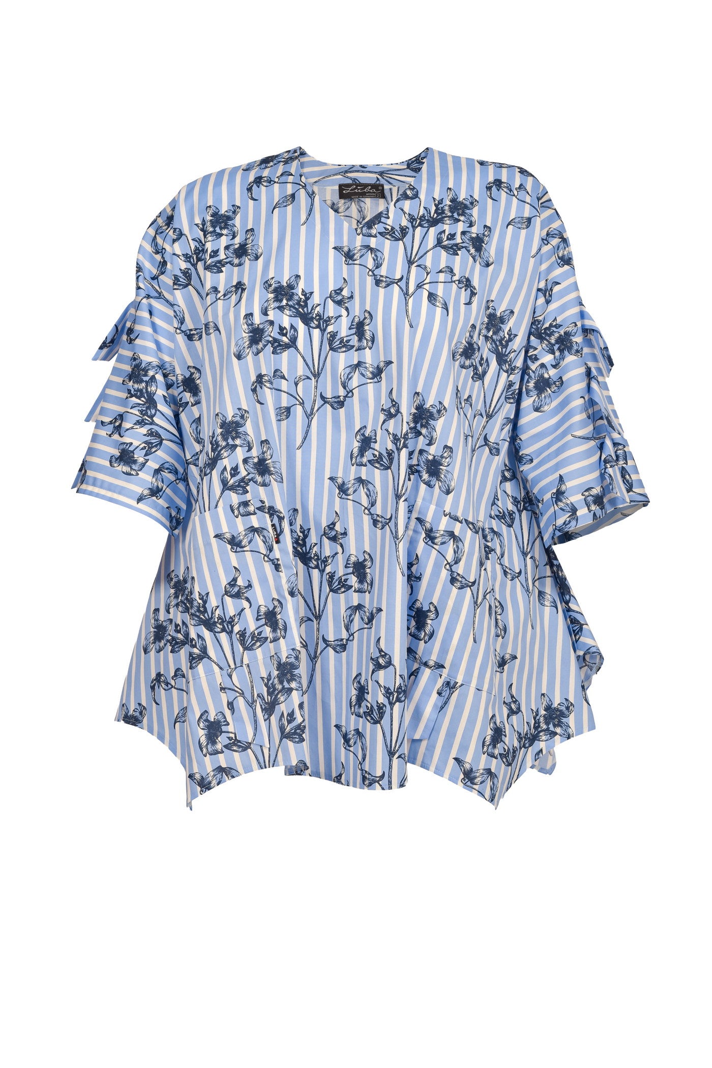 Elegante weiß-blau gestreifte Baumwoll-Tunika.