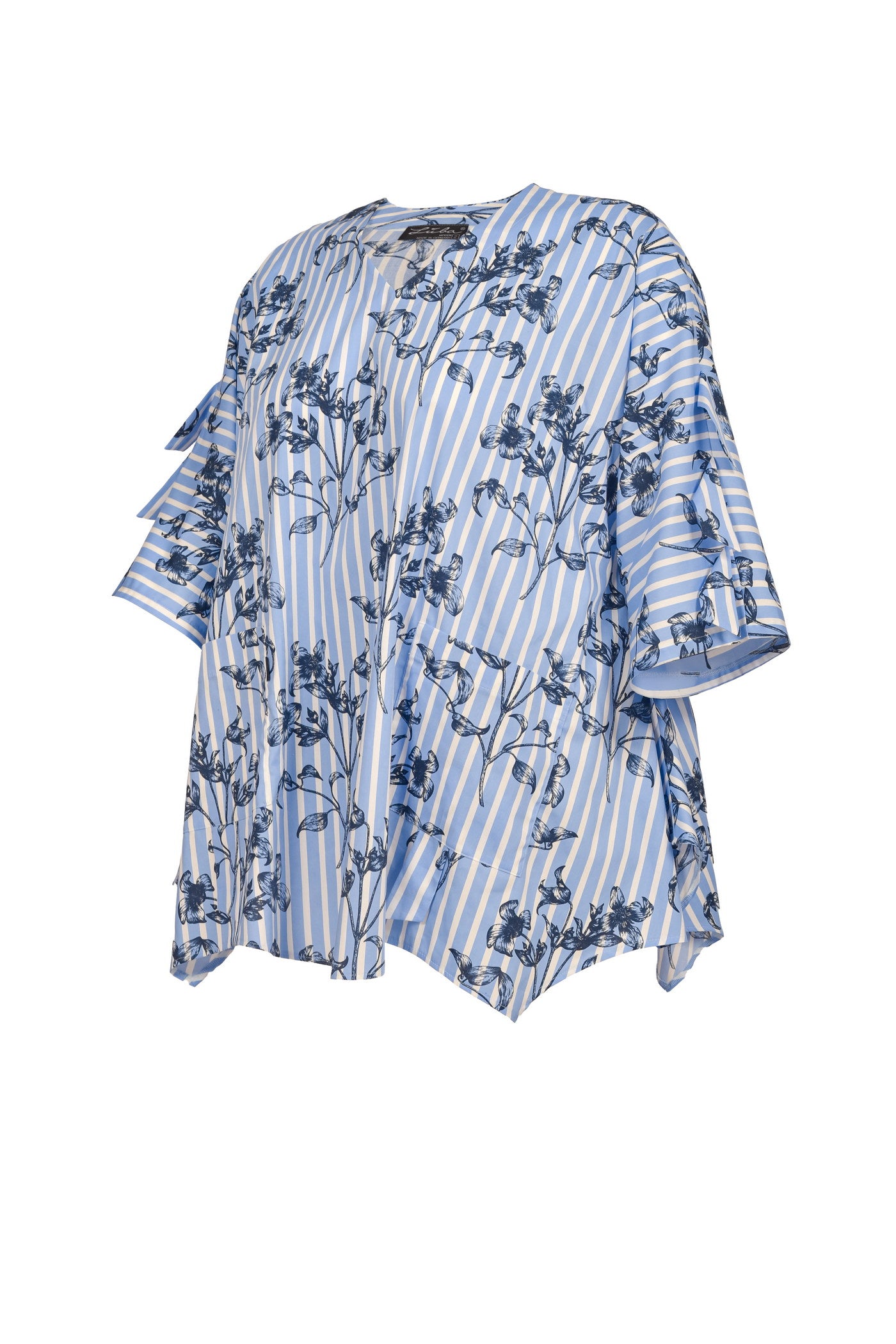 Elegante weiß-blau gestreifte Baumwoll-Tunika.