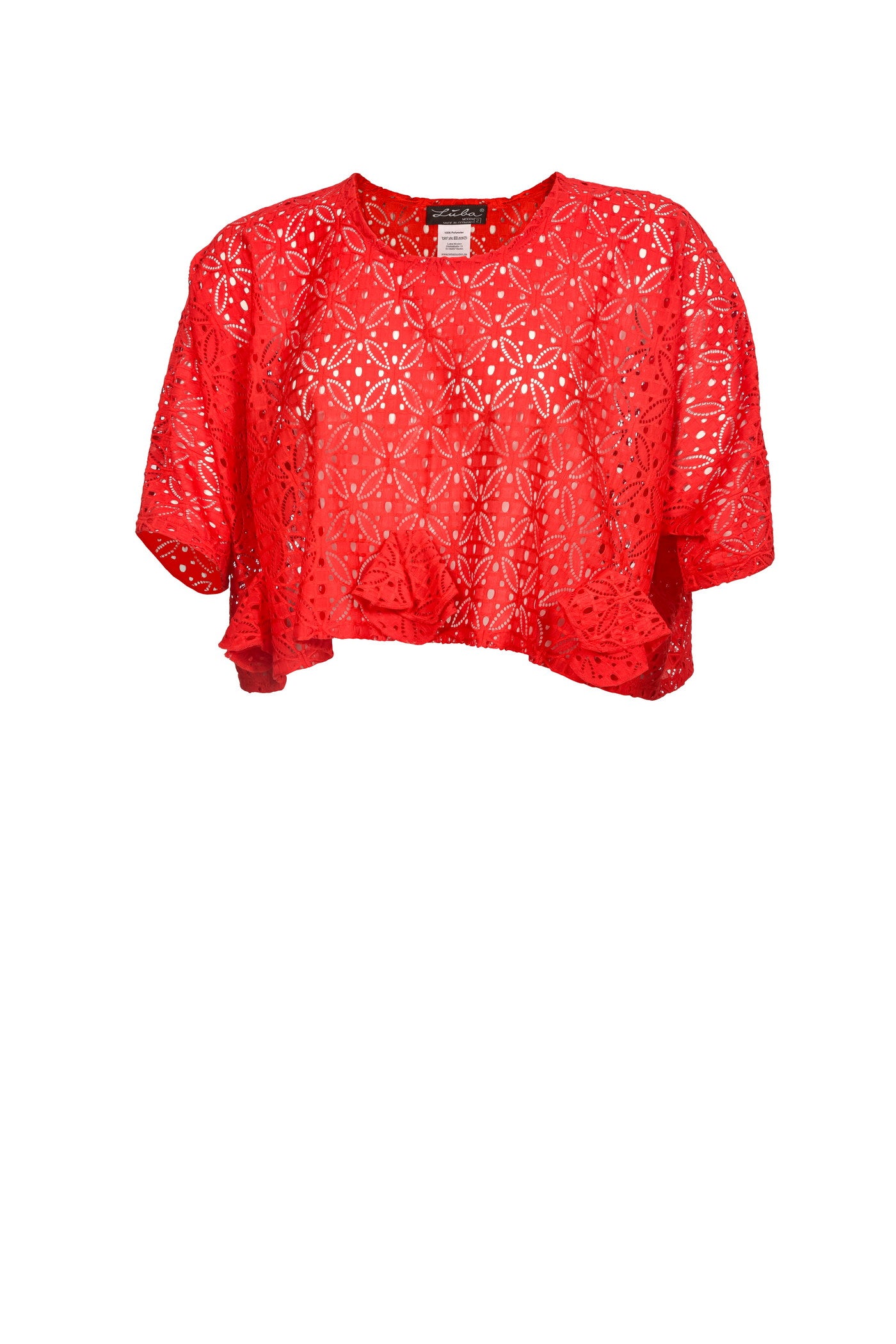 Elegante rote Spitzentunika in kurzer Länge.