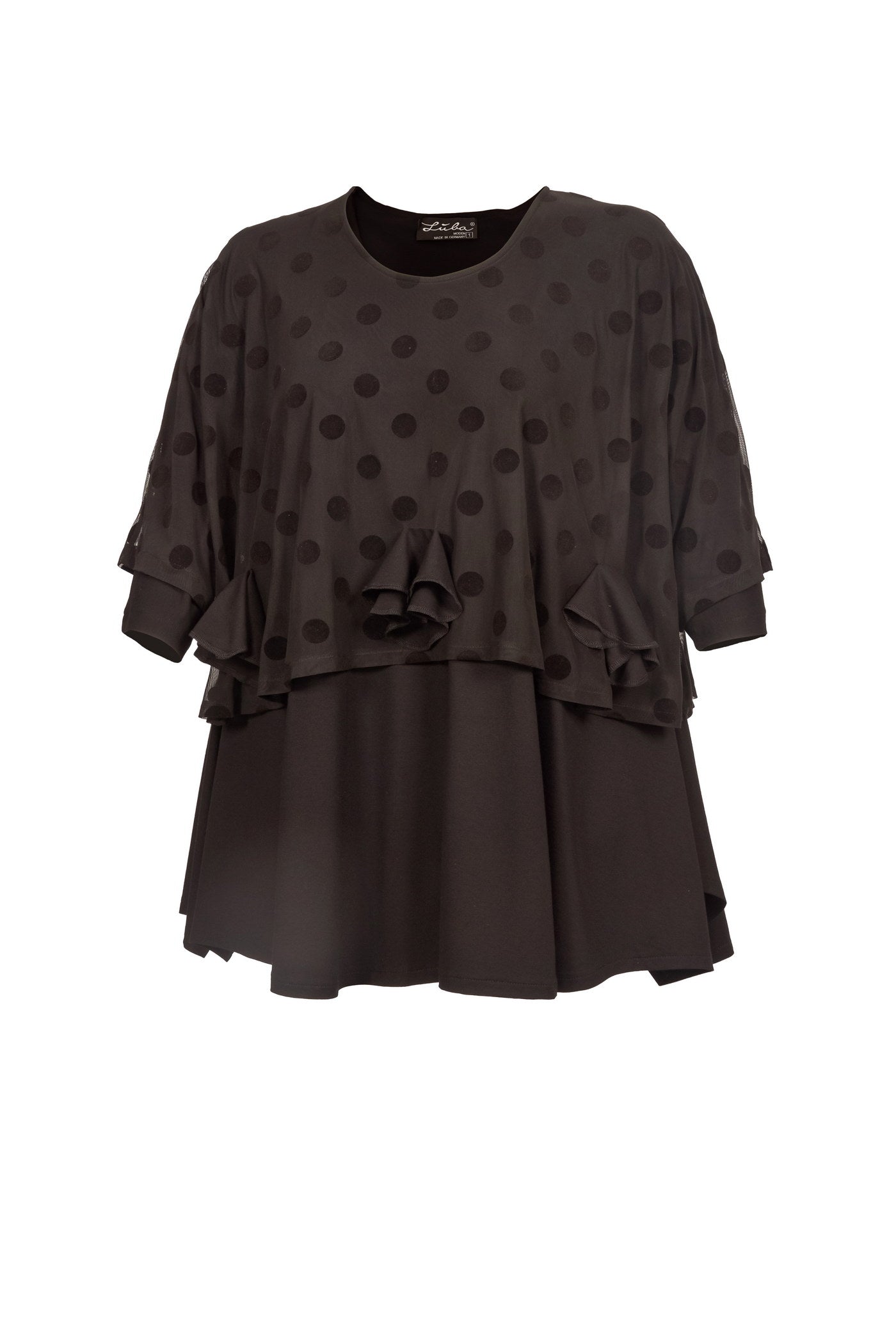 Ausgefallene Jersey-Tunika mit kurzem Netz-Überwurf.