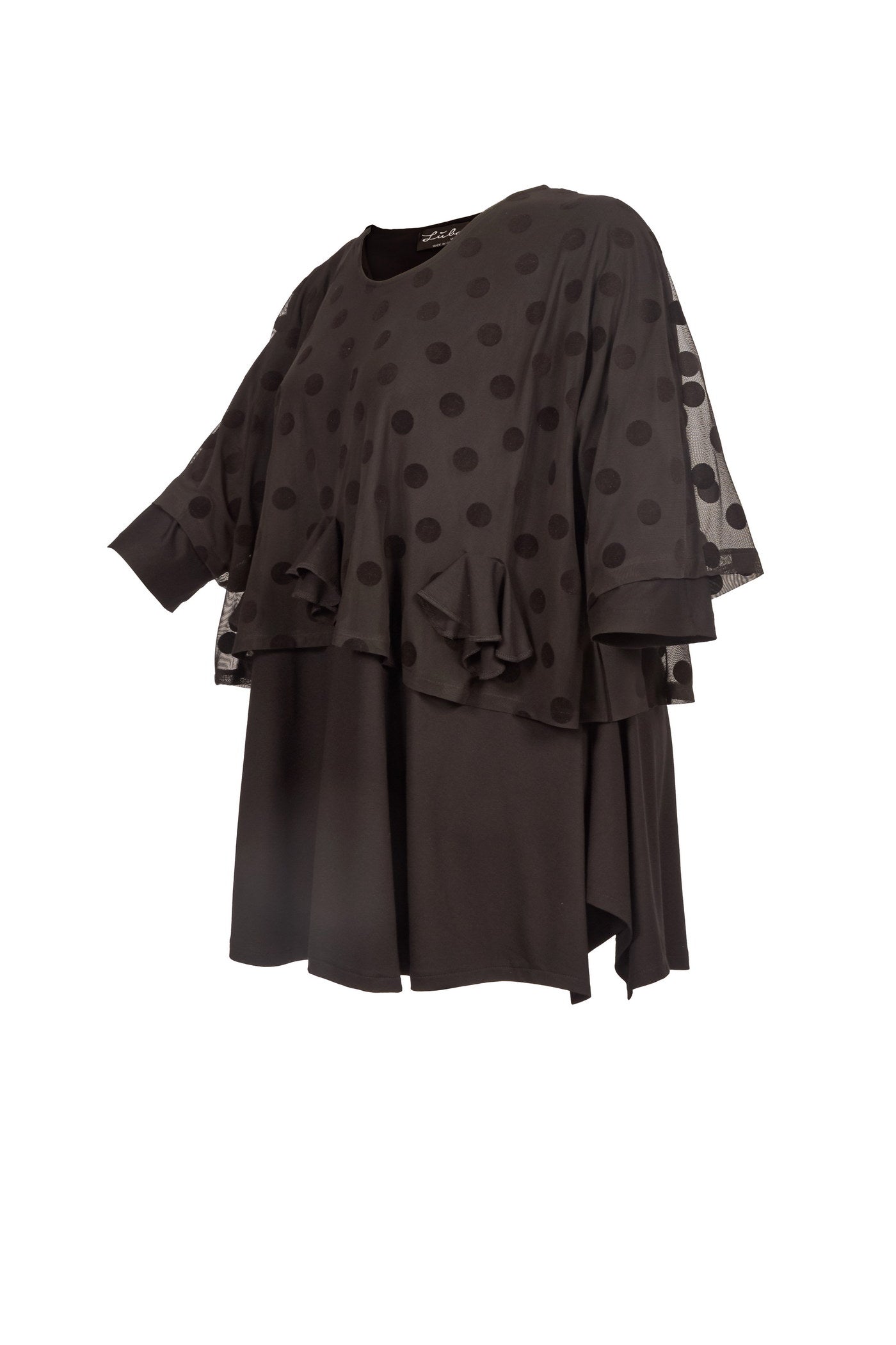 Ausgefallene Jersey-Tunika mit kurzem Netz-Überwurf.