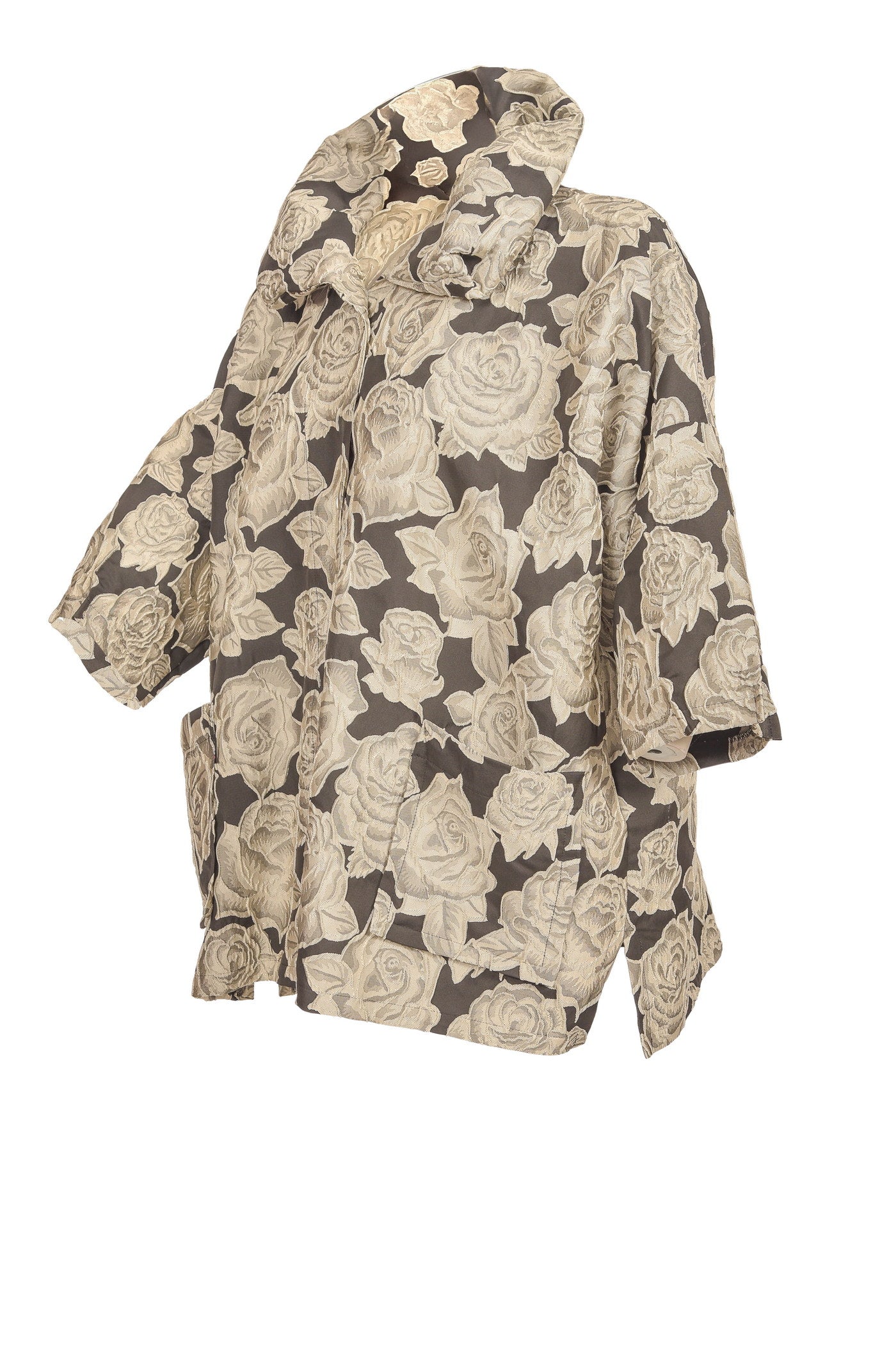 Schwarze Jacquard Jacke mit Rosenblütendruck - große Größen