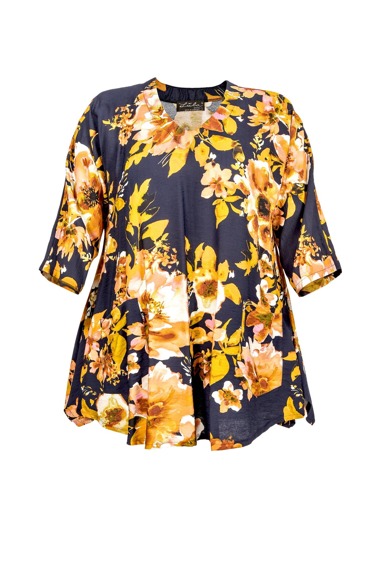 Tunique en viscose noire avec col en V – grandes tailles