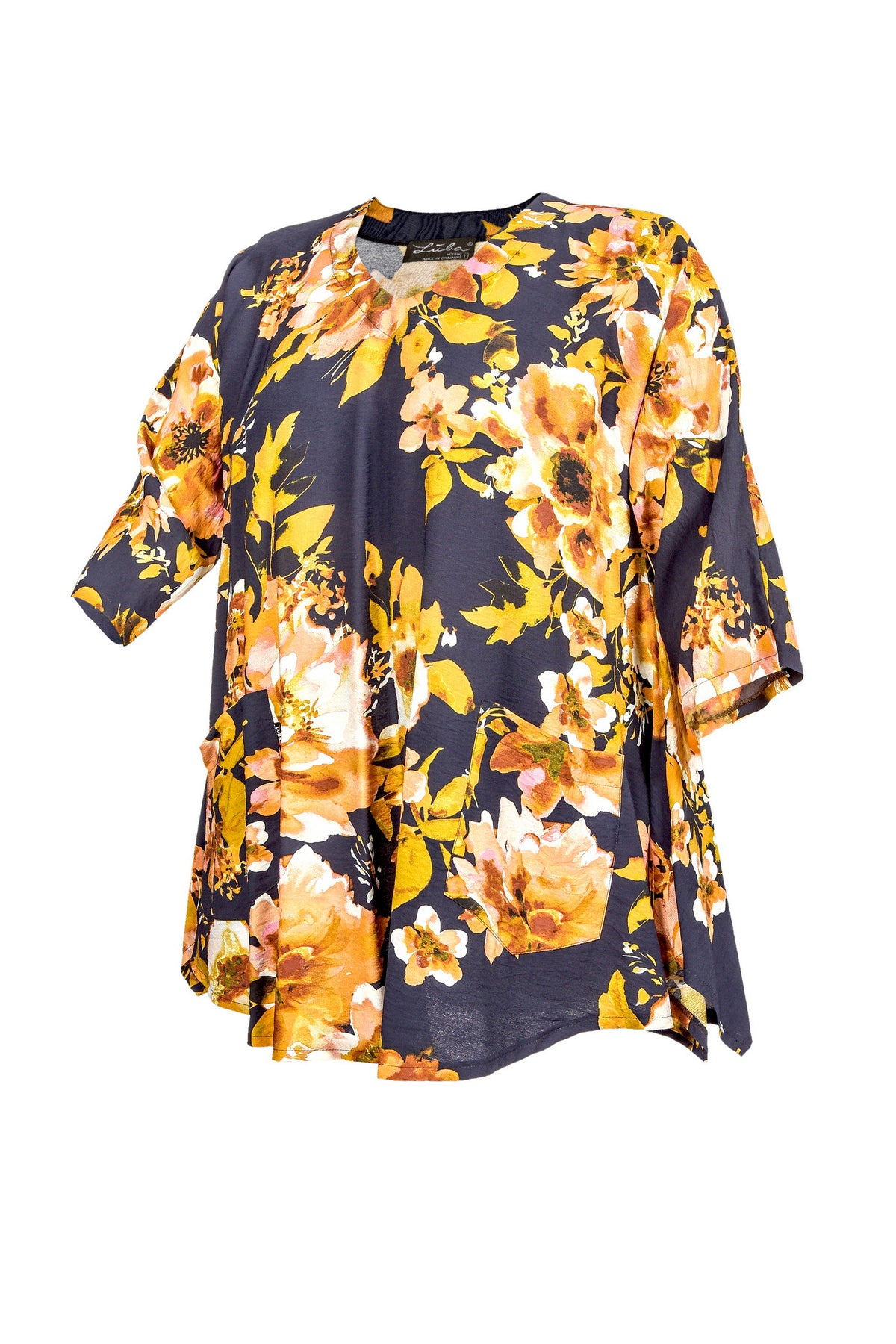 Tunique en viscose noire avec col en V – grandes tailles